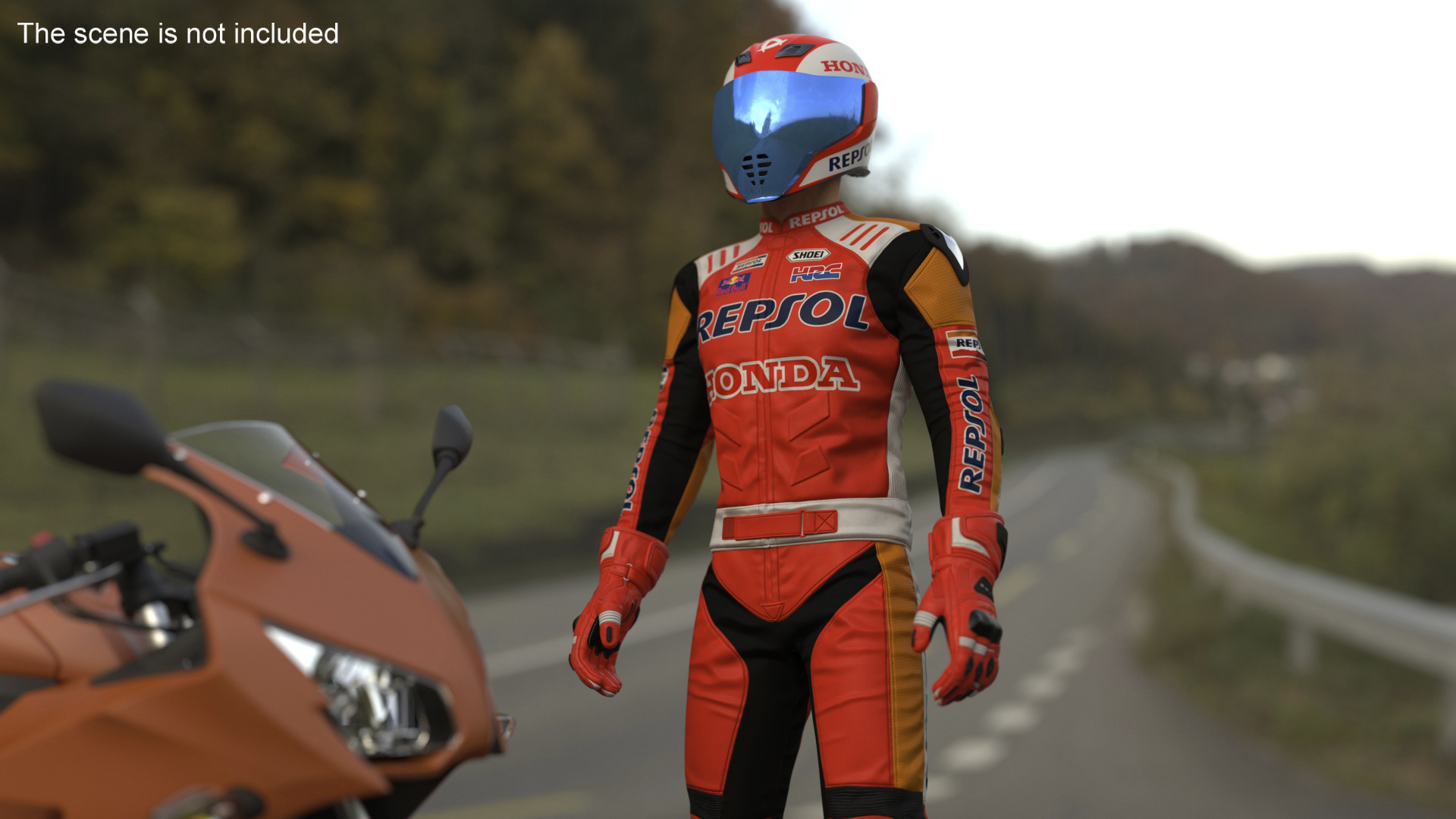 Bike Rider in Honda Motorcycle Race Suit Rigged 3D