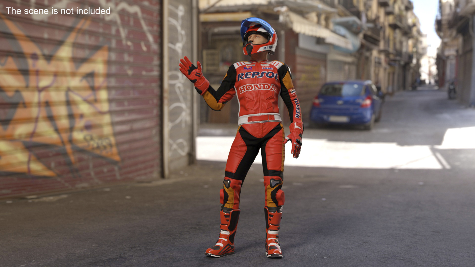 Bike Rider in Honda Motorcycle Race Suit Rigged 3D