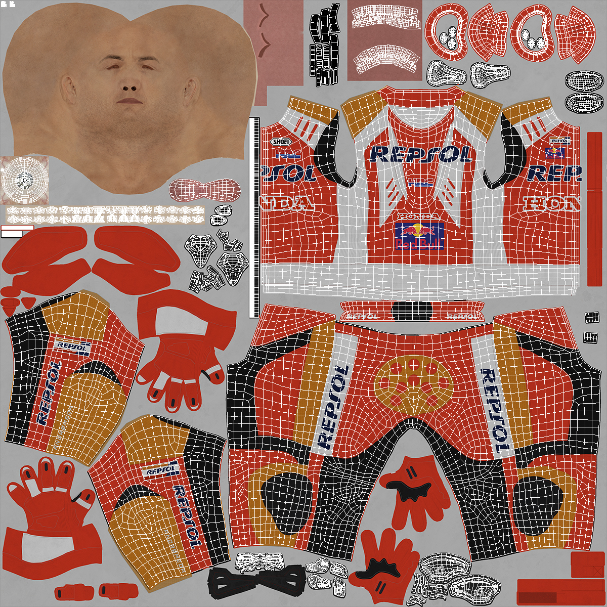 Bike Rider in Honda Motorcycle Race Suit Rigged 3D