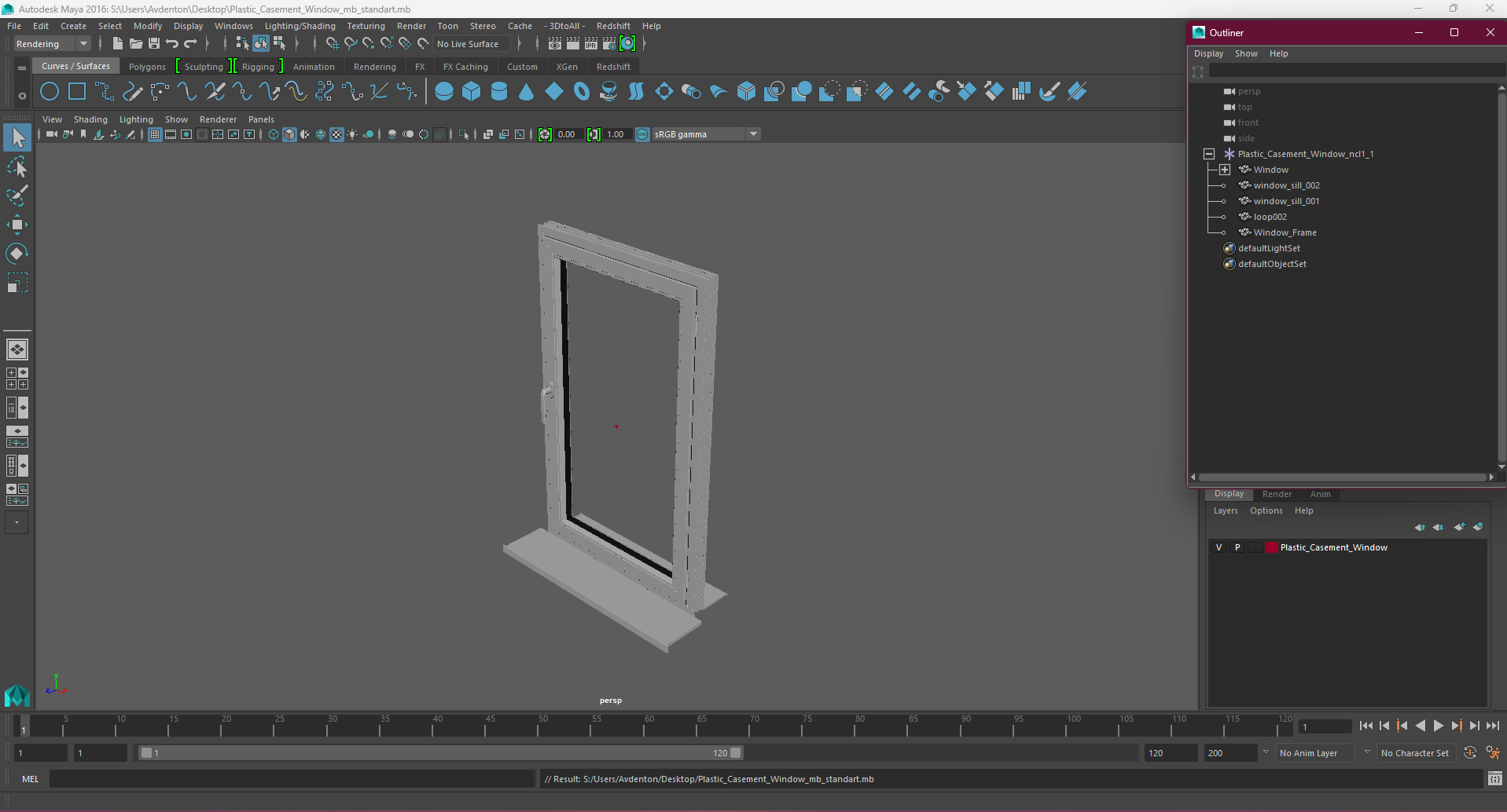 3D Plastic Casement Window model