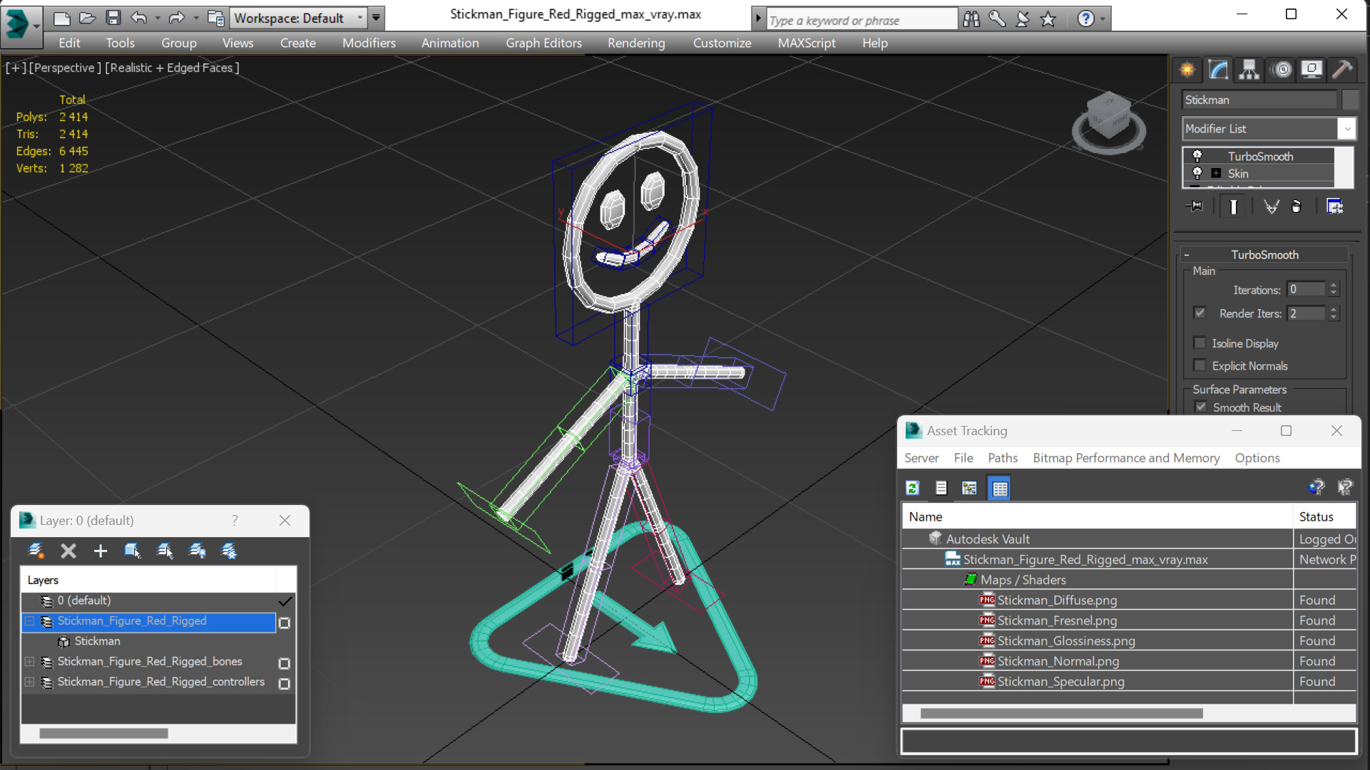 3D model Stickman Figure Red Rigged for Cinema 4D