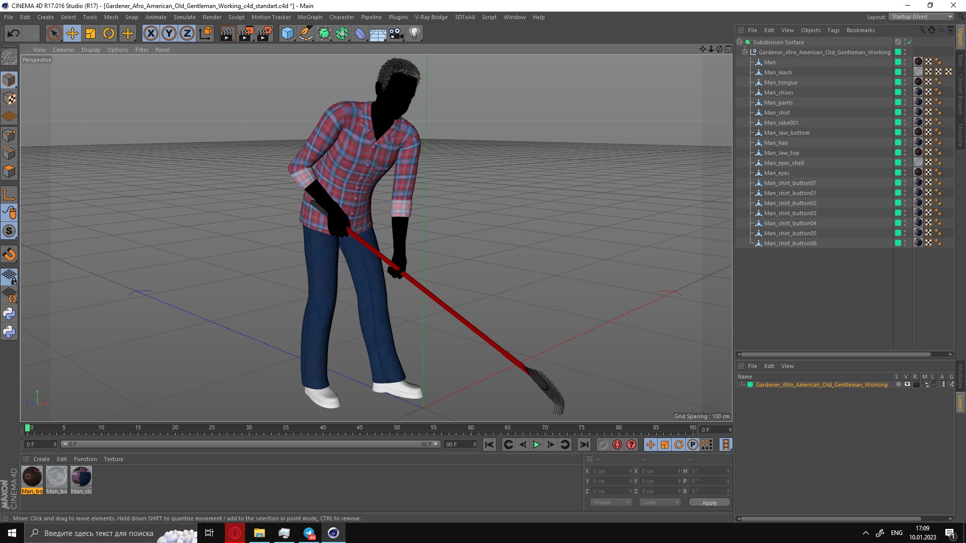 Gardener Afro American Old Gentleman Working 3D model