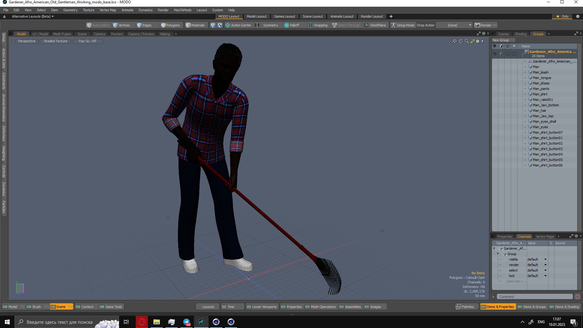 Gardener Afro American Old Gentleman Working 3D model