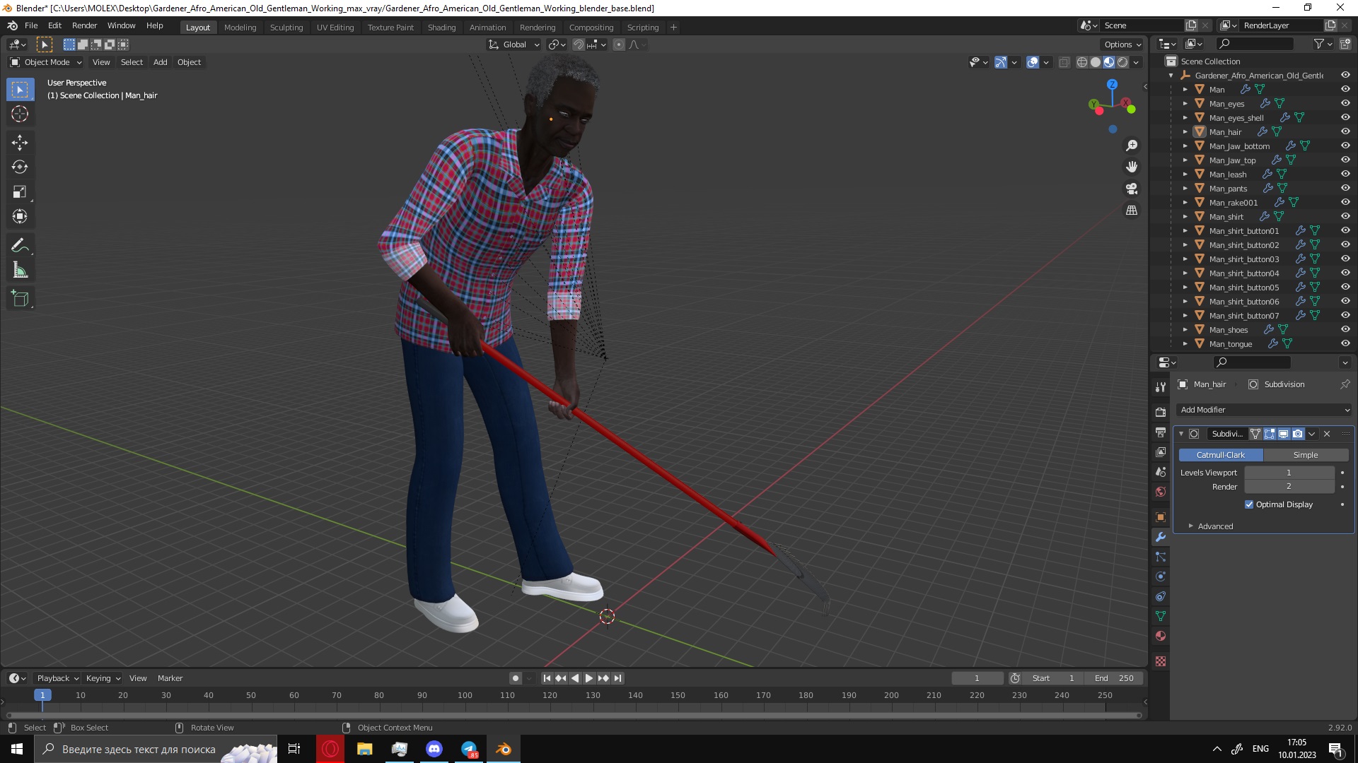 Gardener Afro American Old Gentleman Working 3D model