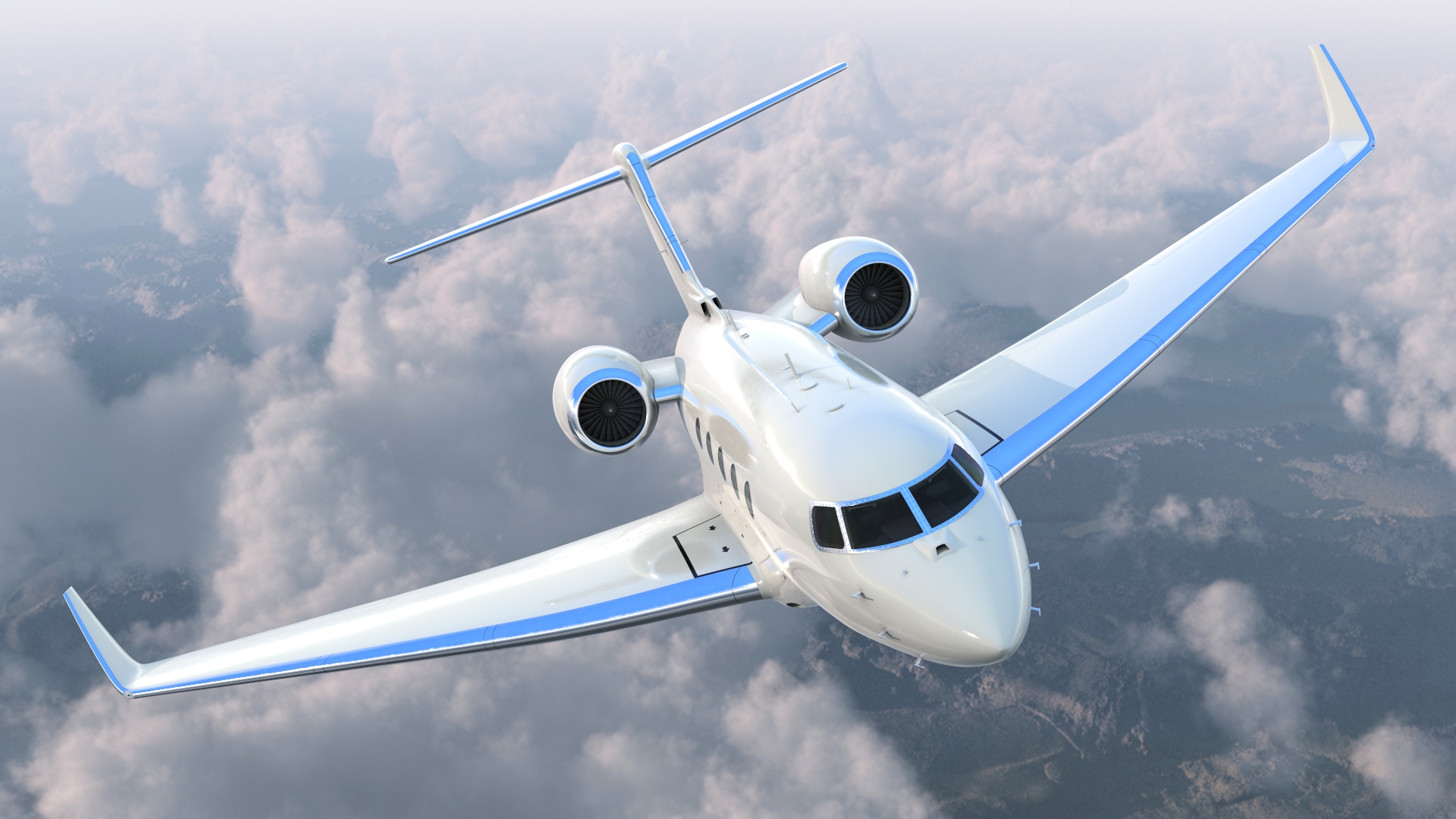 3D Twin Engine Business Jet Flight