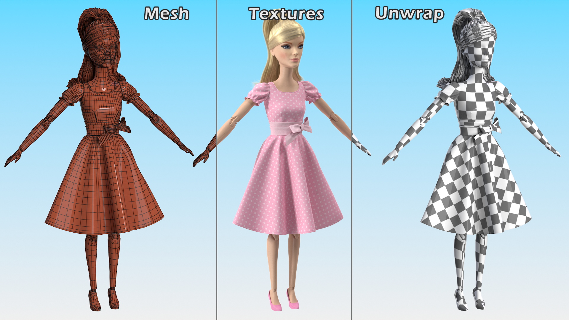 Barbie Doll in Pink Dress Rigged 3D