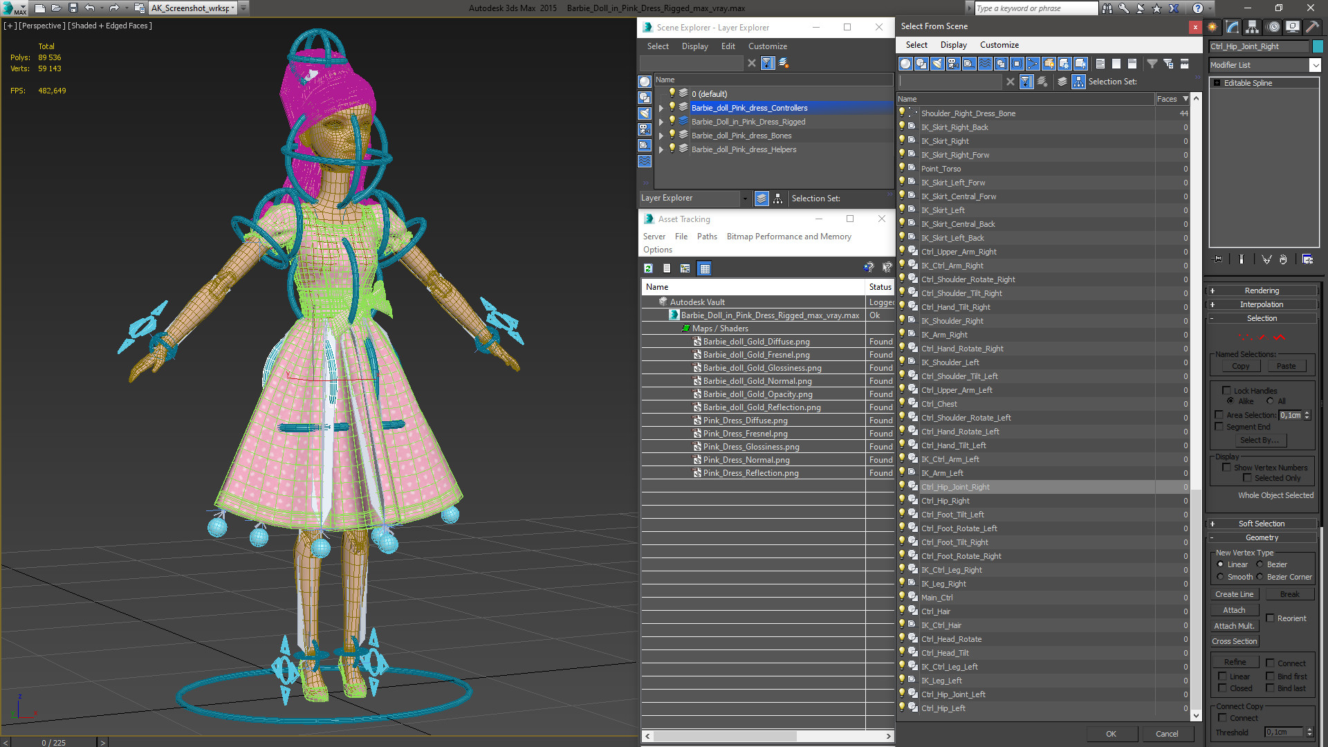 Barbie Doll in Pink Dress Rigged 3D