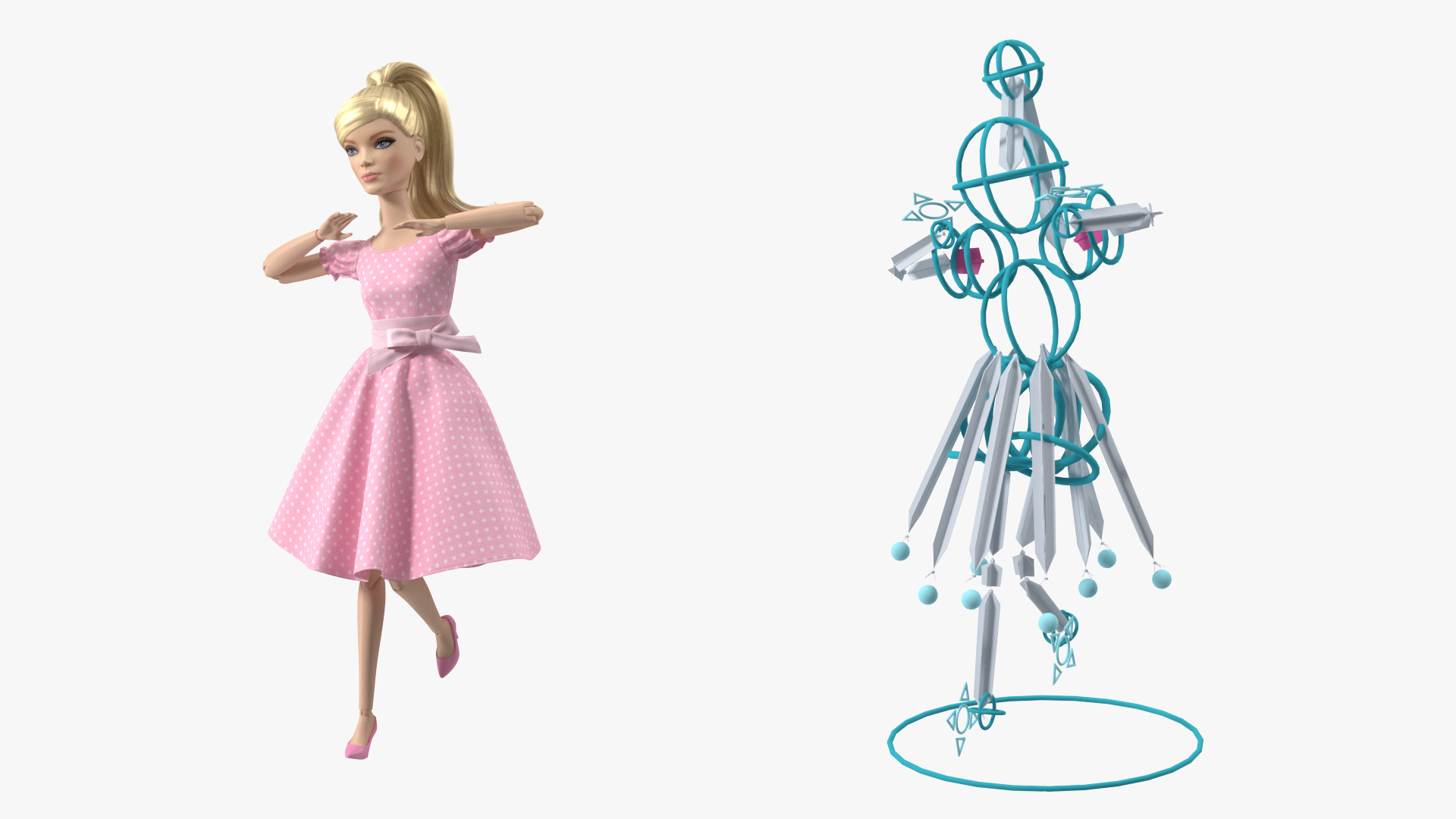 Barbie Doll in Pink Dress Rigged 3D