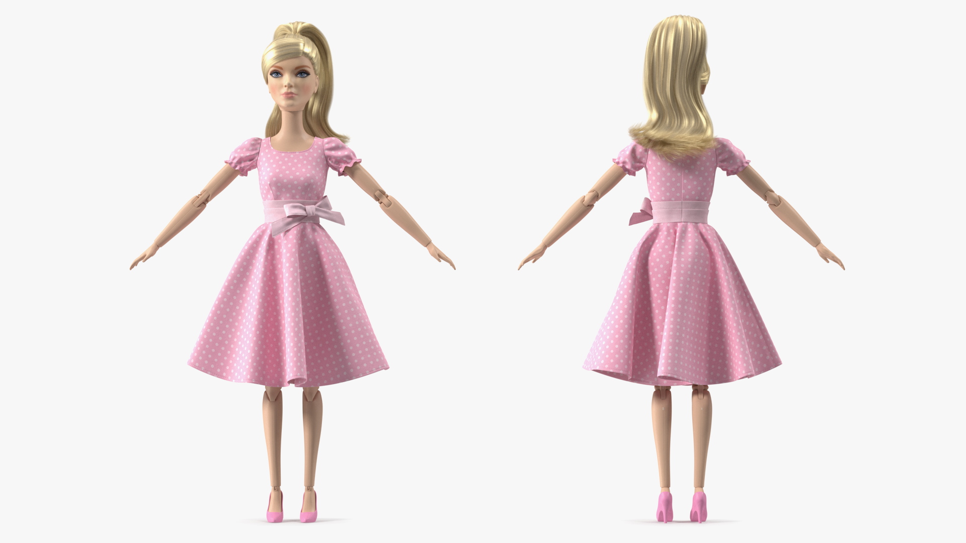 Barbie Doll in Pink Dress Rigged 3D