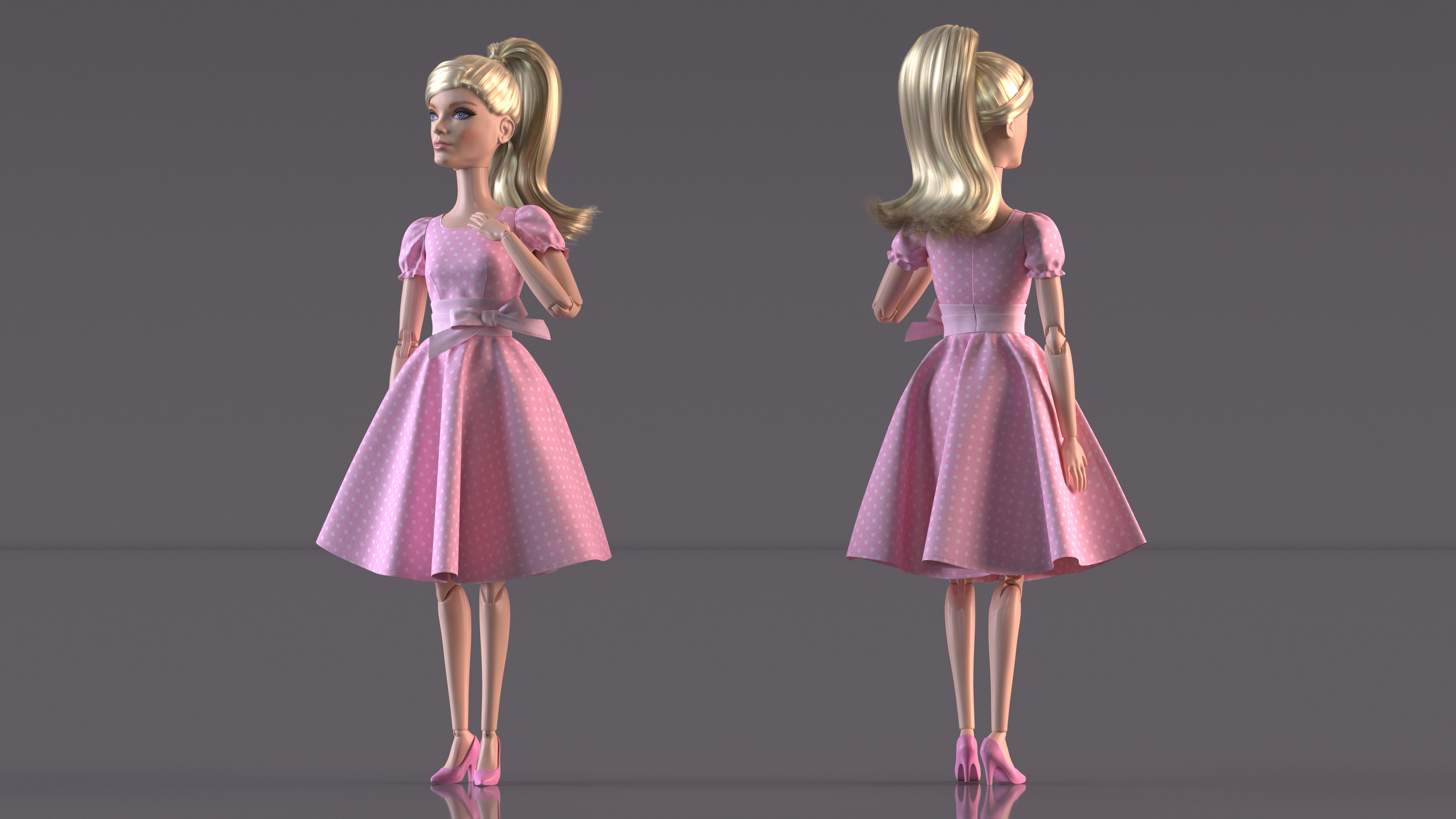 Barbie Doll in Pink Dress Rigged 3D