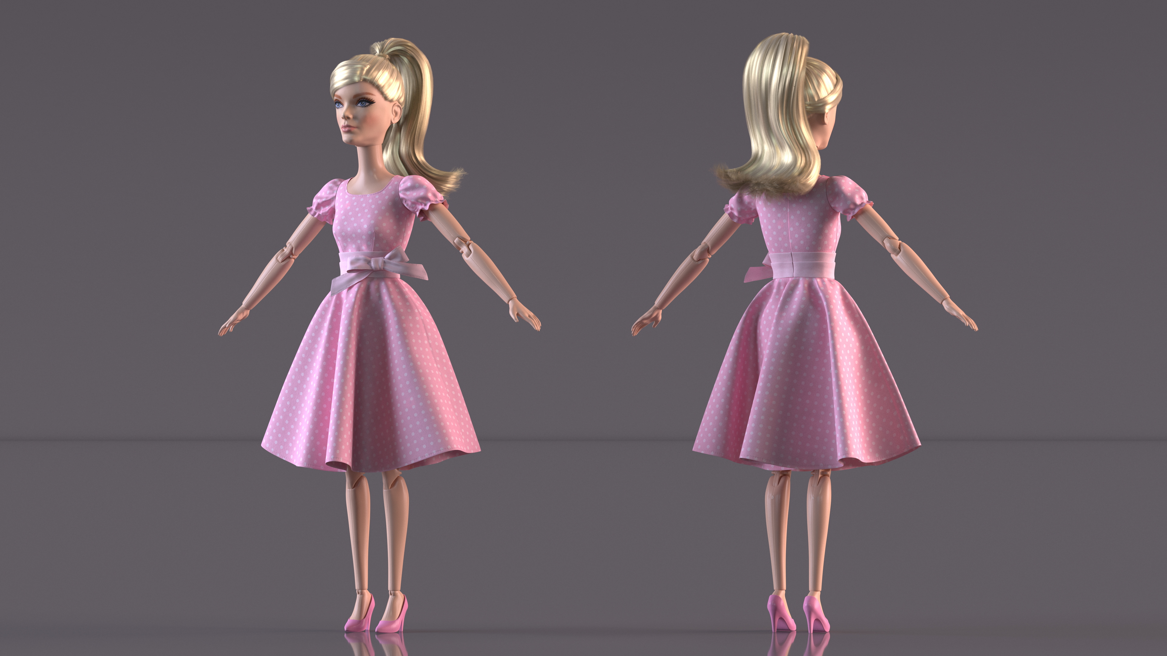 Barbie Doll in Pink Dress Rigged 3D