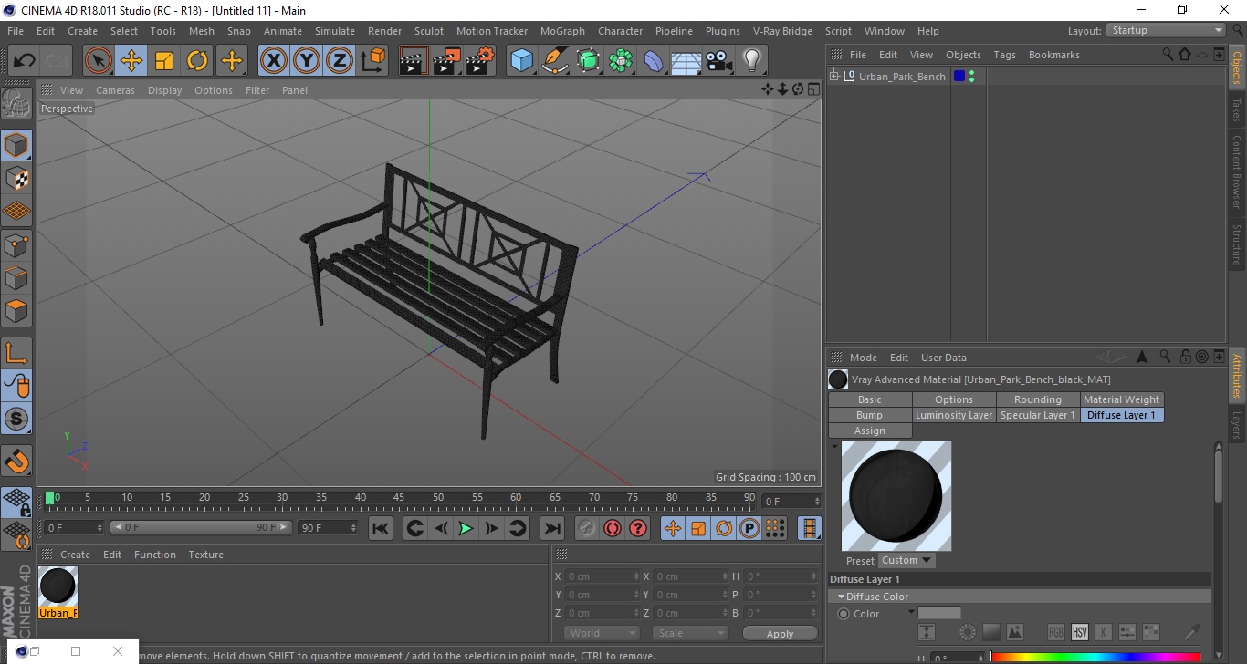3D Urban Park Bench