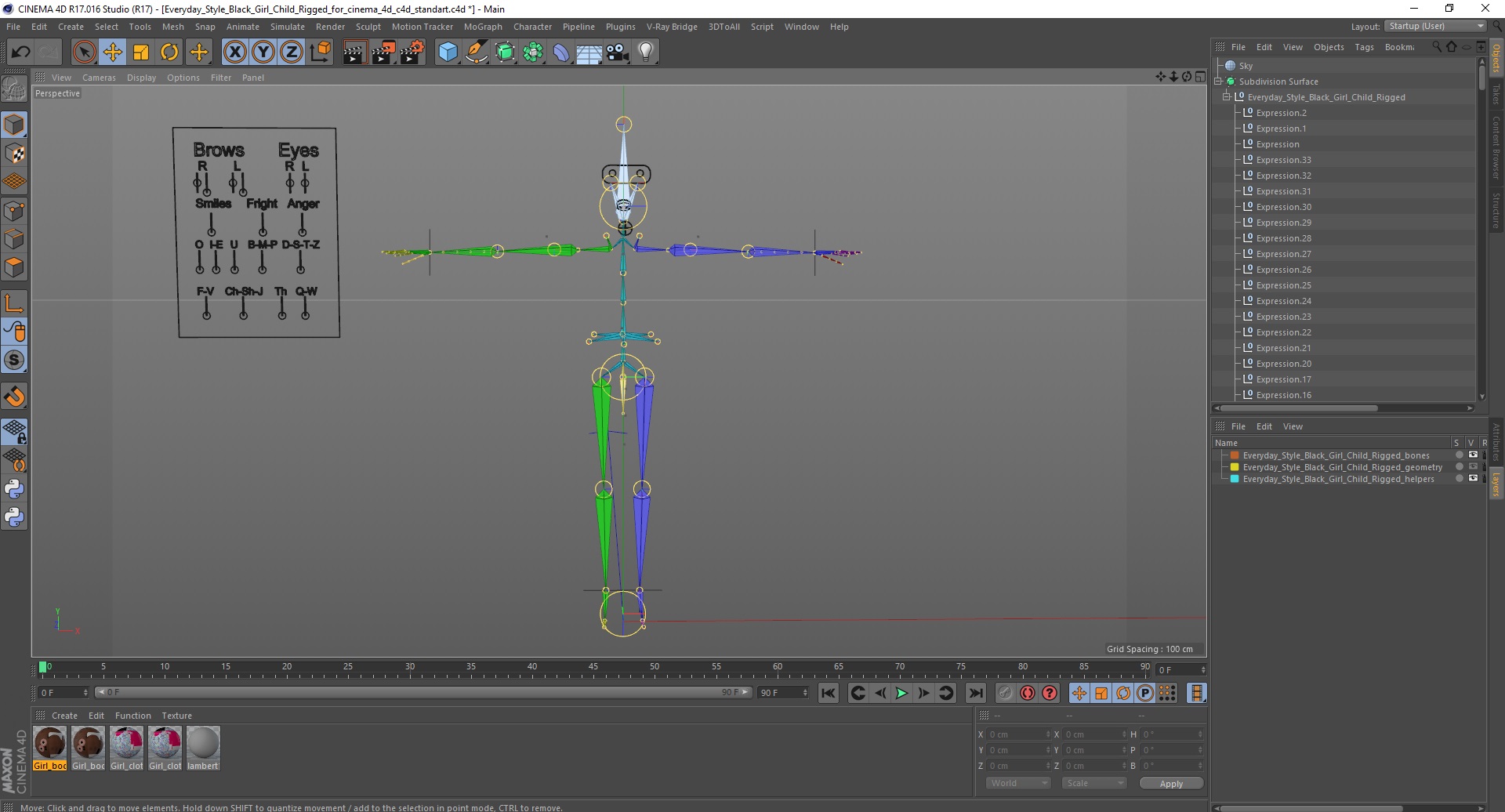 Everyday Style Black Girl Child Rigged for Cinema 4D 3D