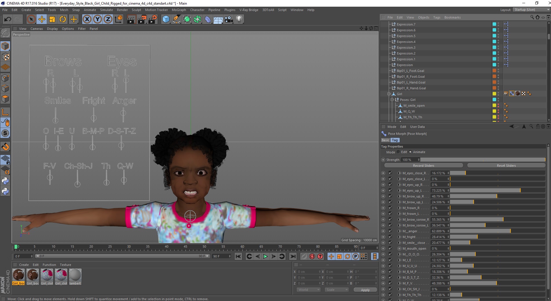 Everyday Style Black Girl Child Rigged for Cinema 4D 3D