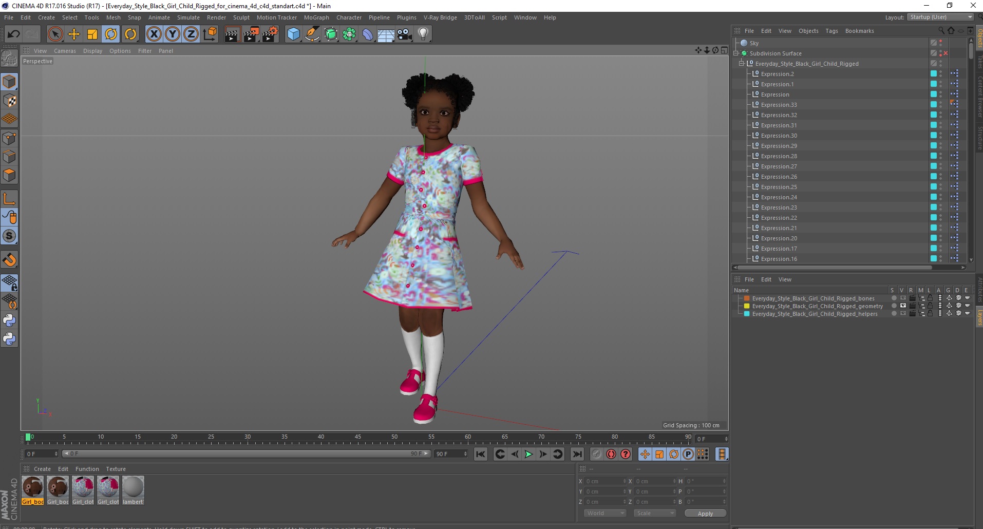 Everyday Style Black Girl Child Rigged for Cinema 4D 3D