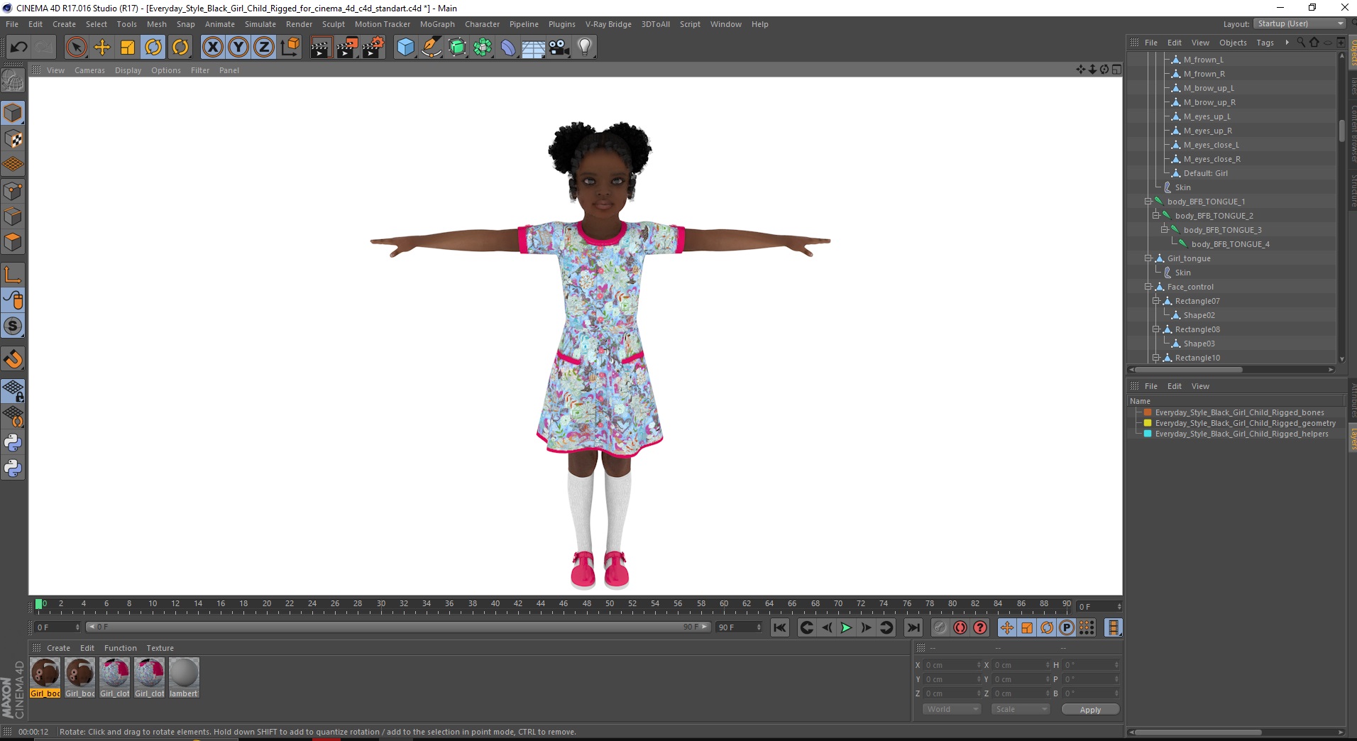 Everyday Style Black Girl Child Rigged for Cinema 4D 3D