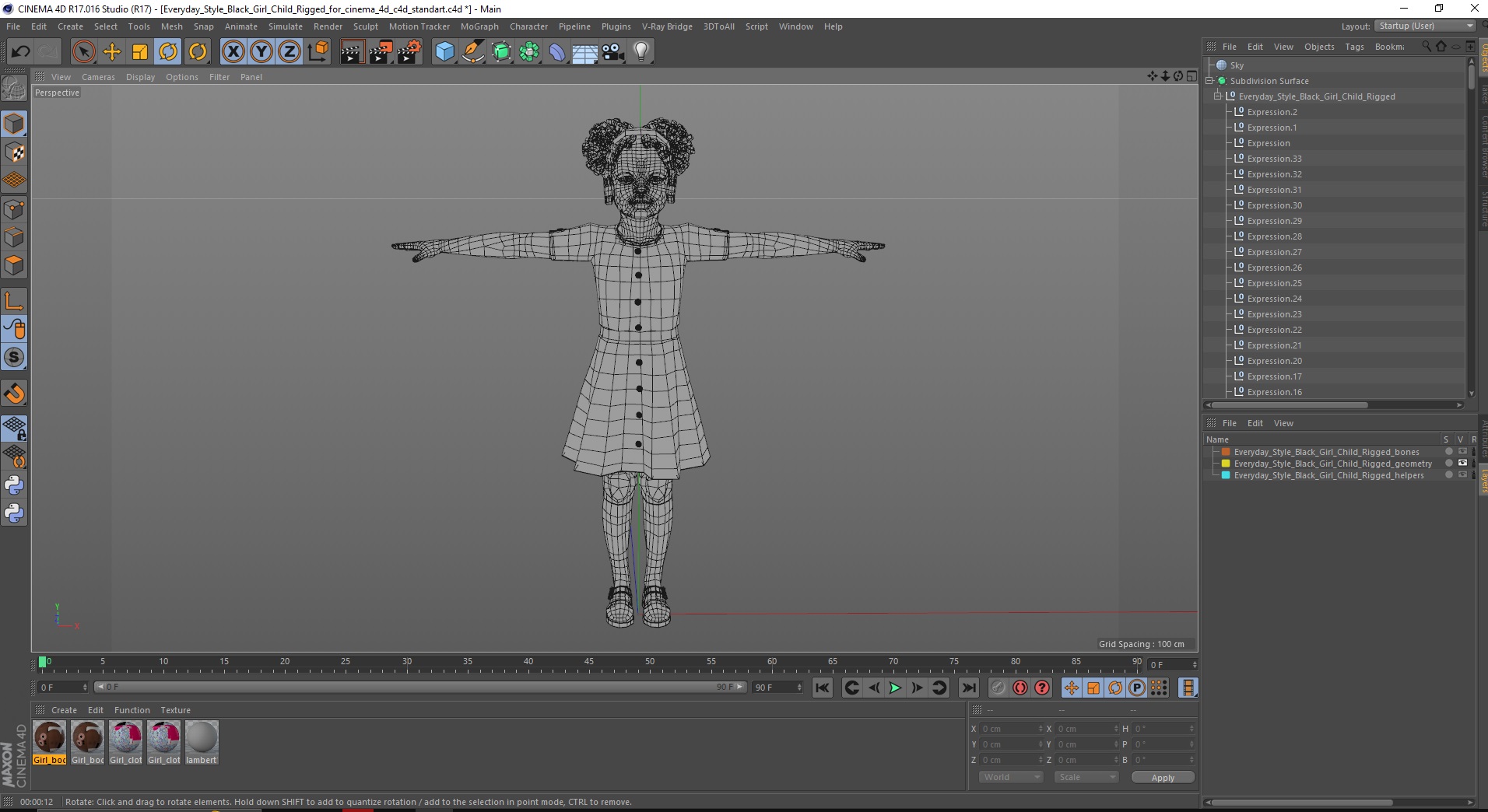 Everyday Style Black Girl Child Rigged for Cinema 4D 3D