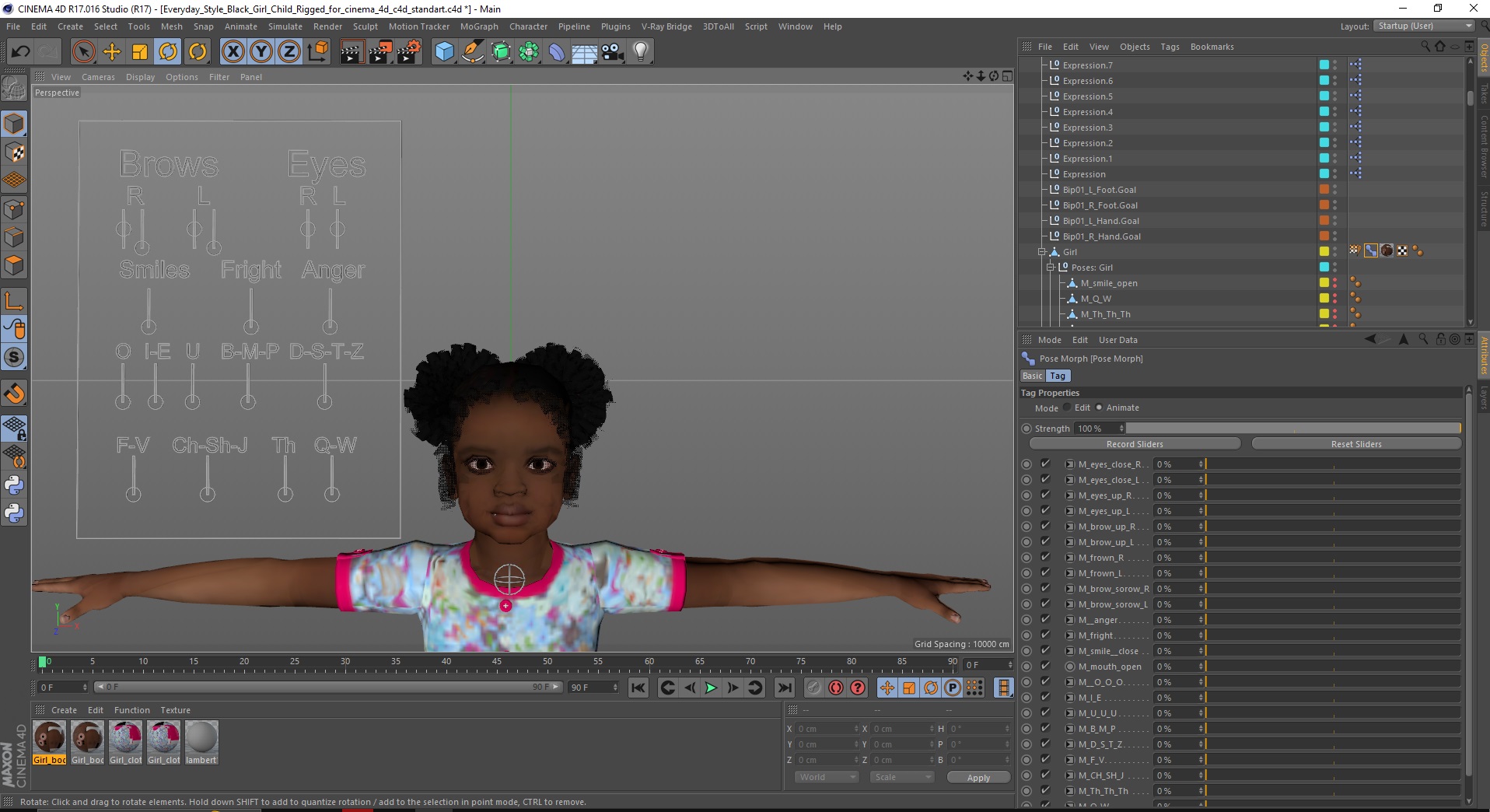 Everyday Style Black Girl Child Rigged for Cinema 4D 3D