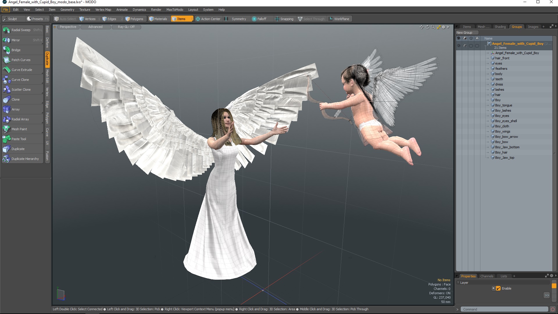 Angel Female with Cupid Boy 3D