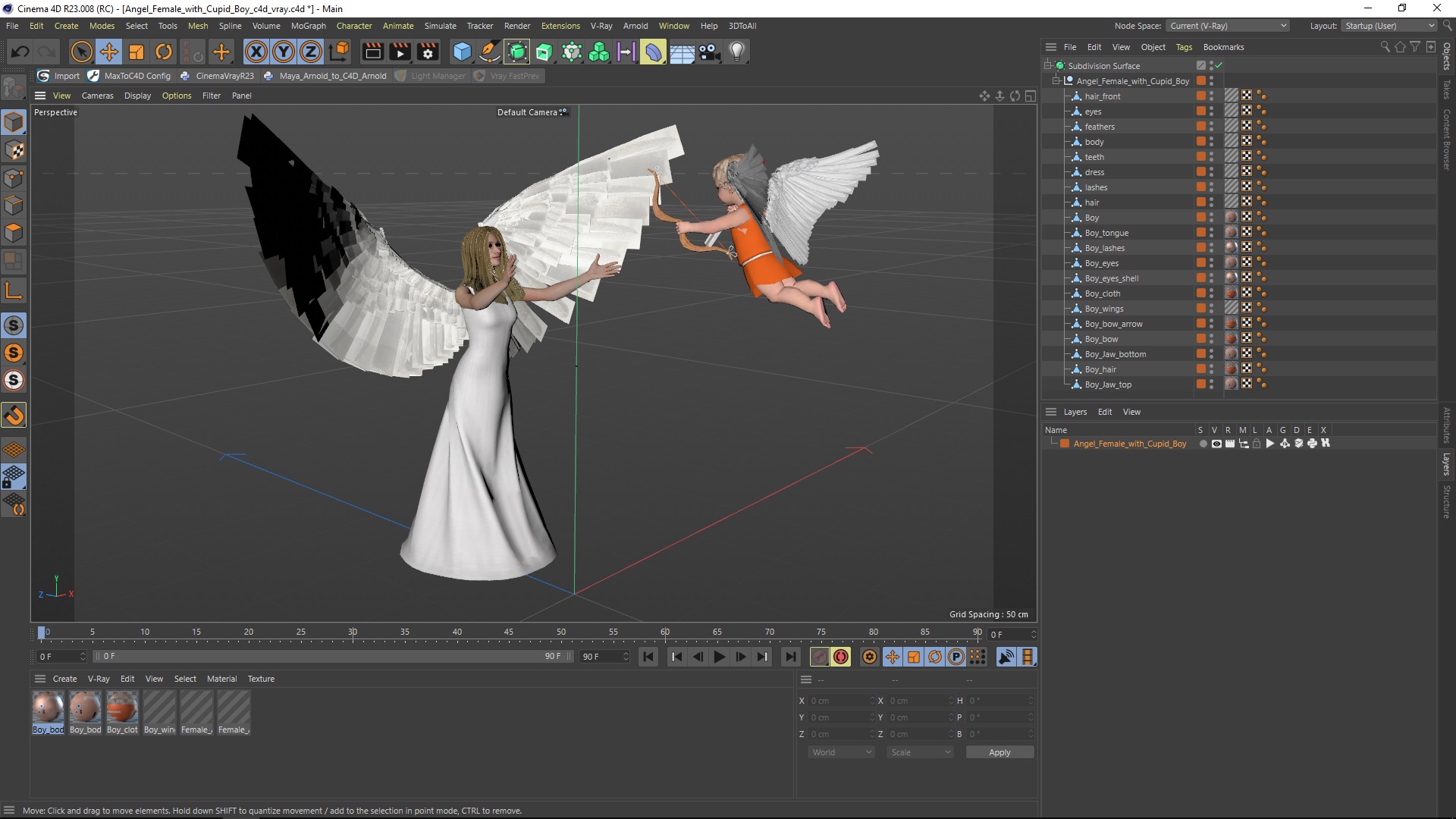 Angel Female with Cupid Boy 3D