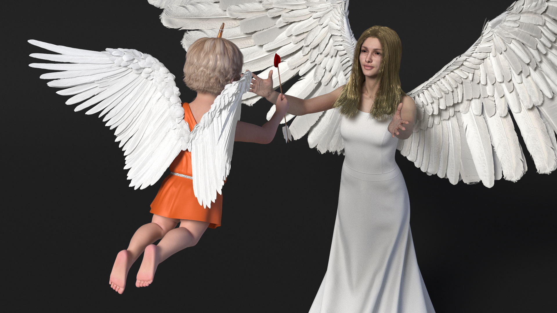 Angel Female with Cupid Boy 3D