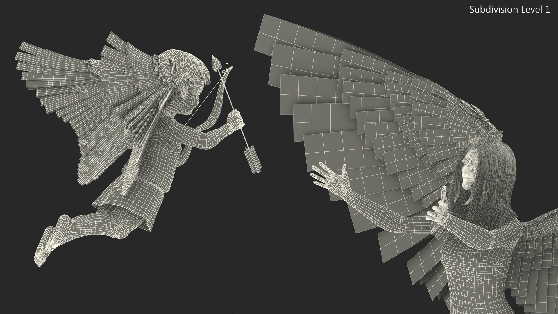 Angel Female with Cupid Boy 3D