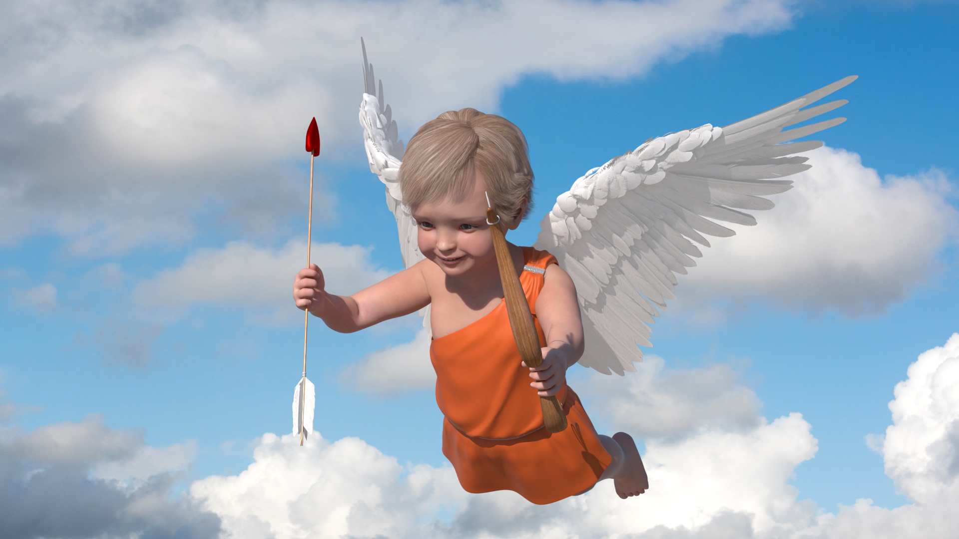 Angel Female with Cupid Boy 3D
