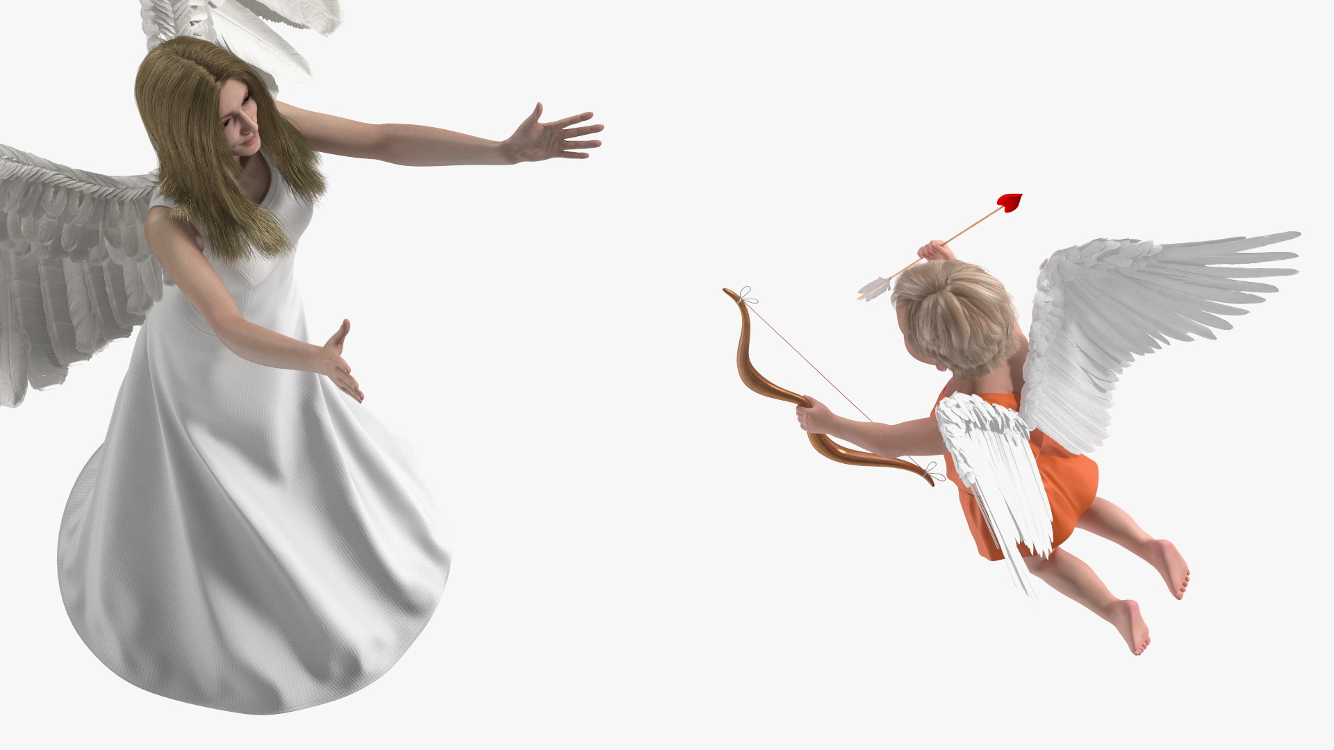 Angel Female with Cupid Boy 3D