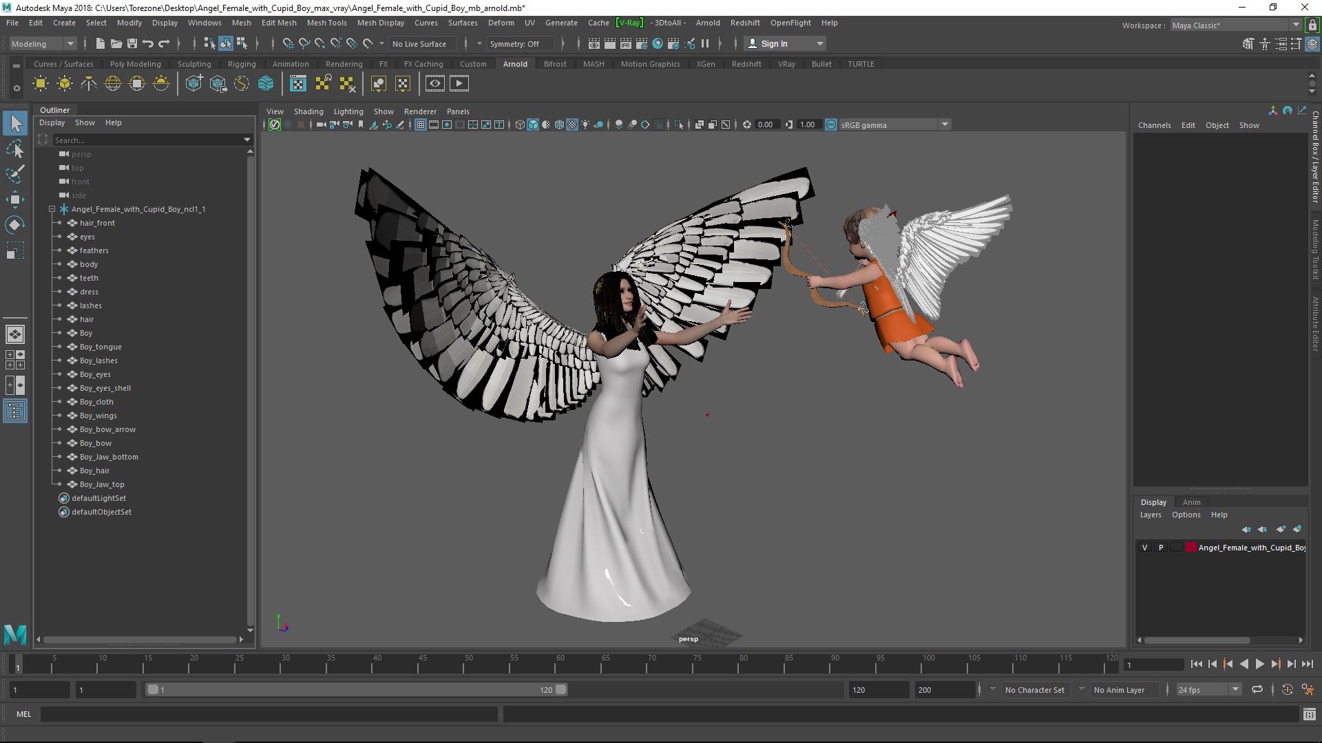Angel Female with Cupid Boy 3D