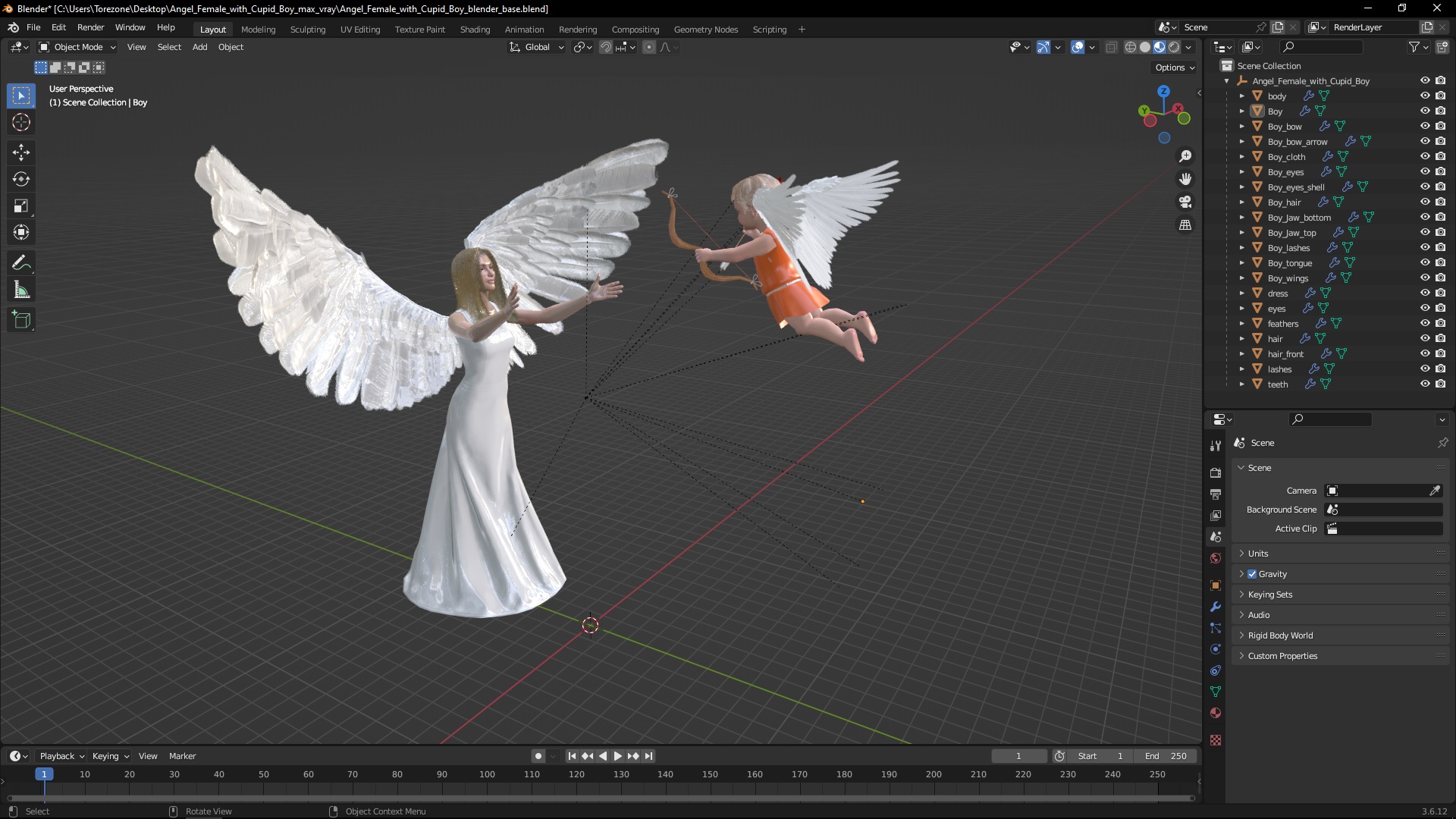 Angel Female with Cupid Boy 3D