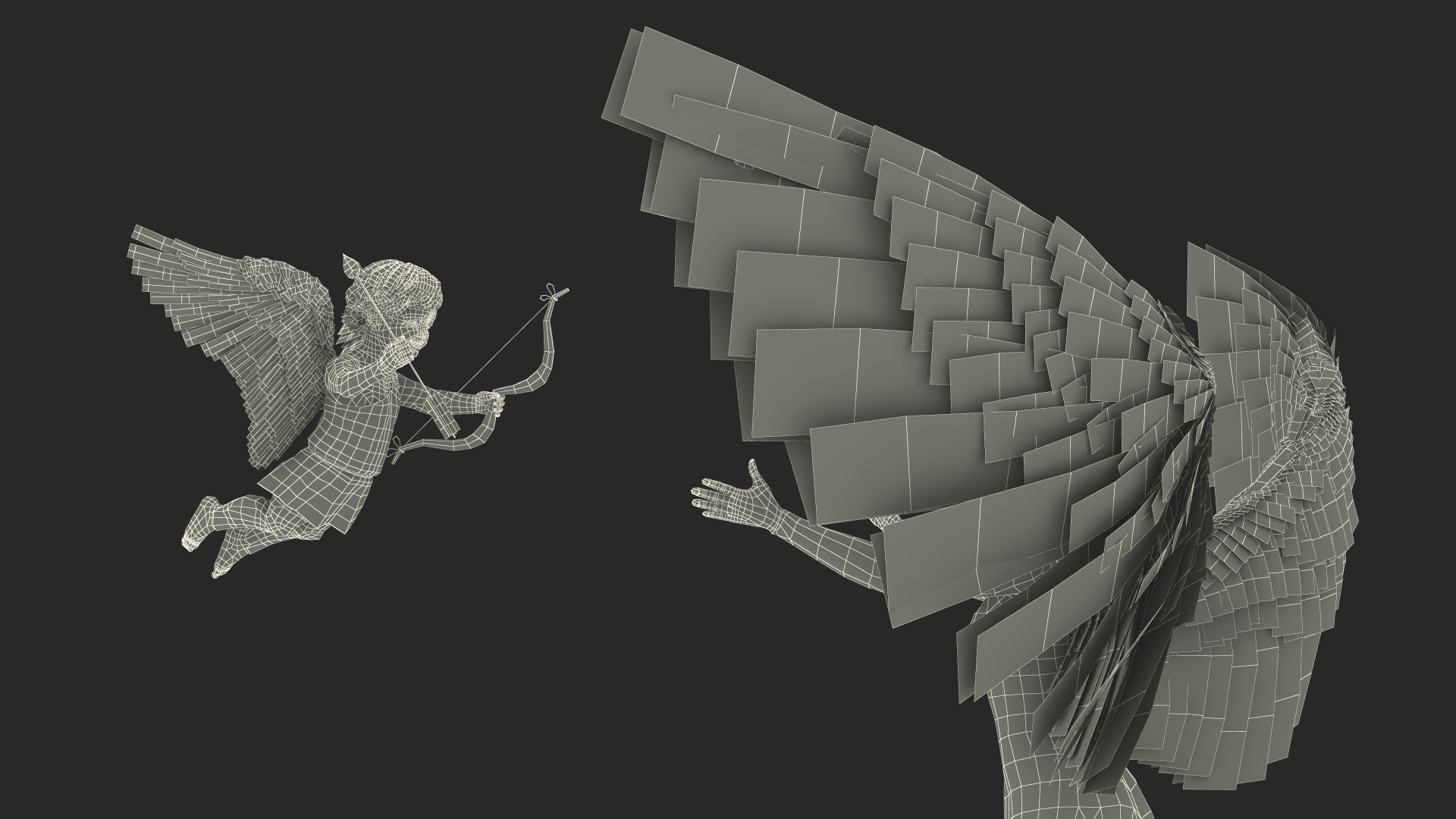 Angel Female with Cupid Boy 3D