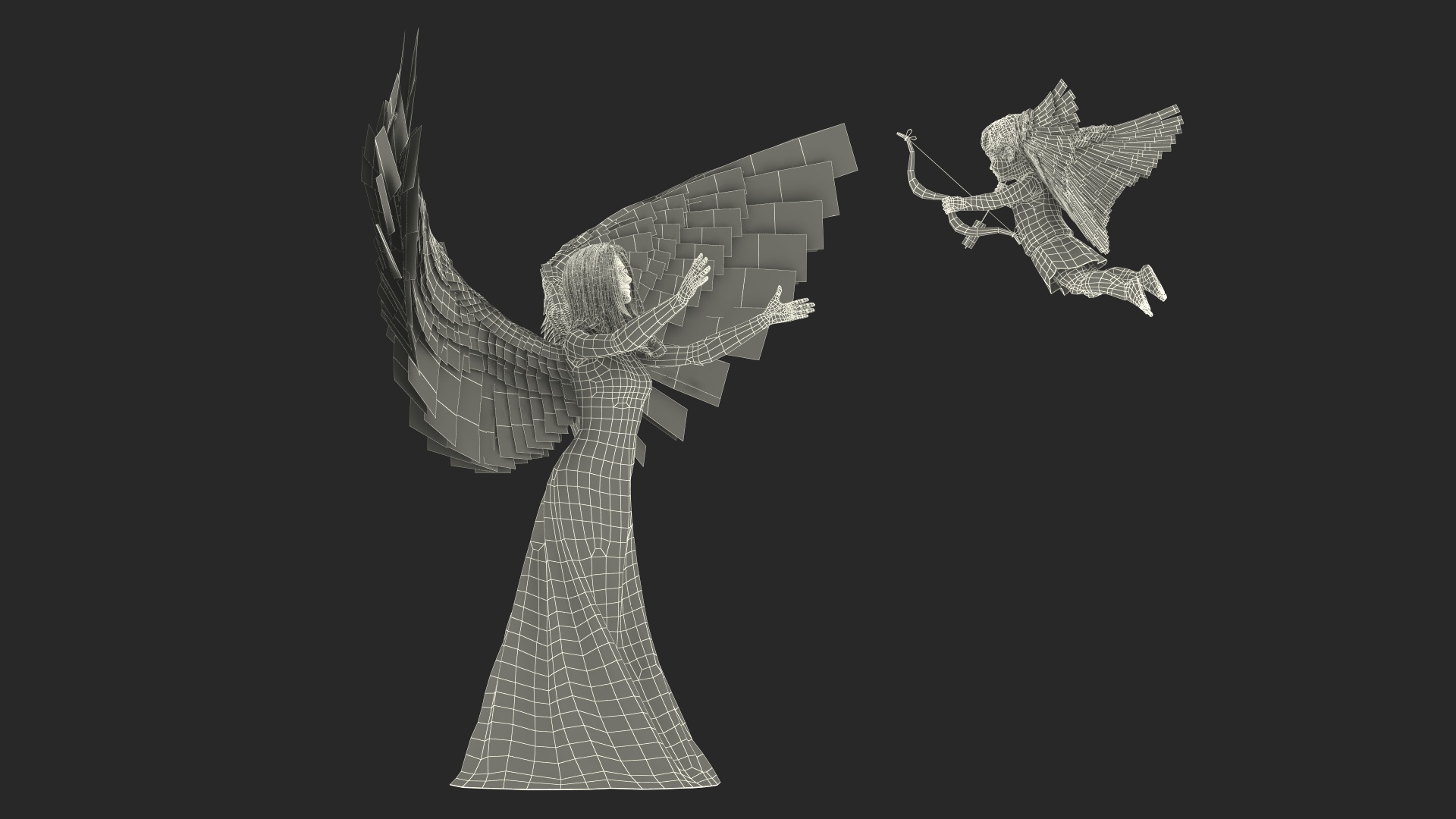 Angel Female with Cupid Boy 3D