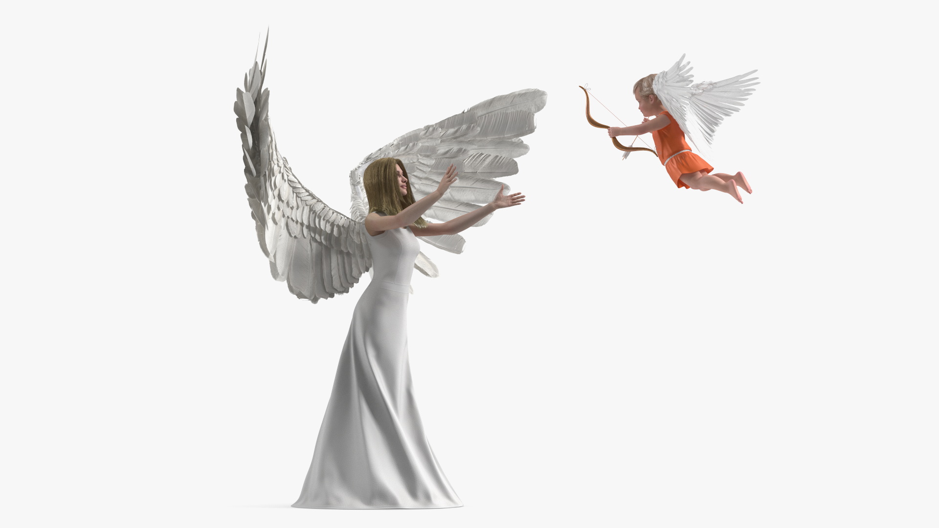 Angel Female with Cupid Boy 3D