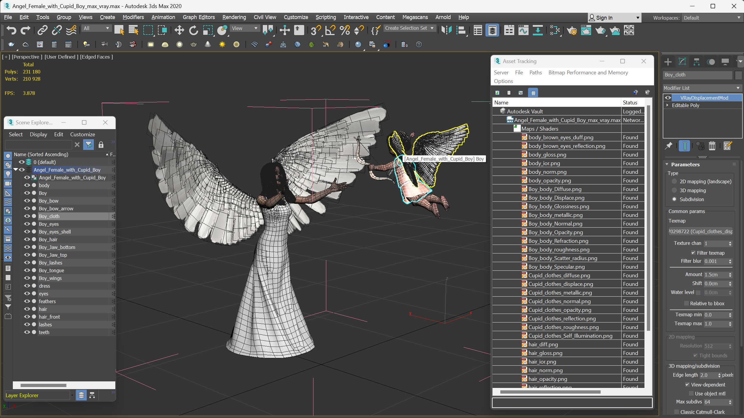 Angel Female with Cupid Boy 3D