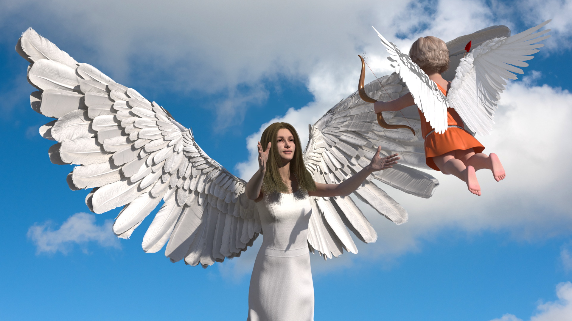 Angel Female with Cupid Boy 3D