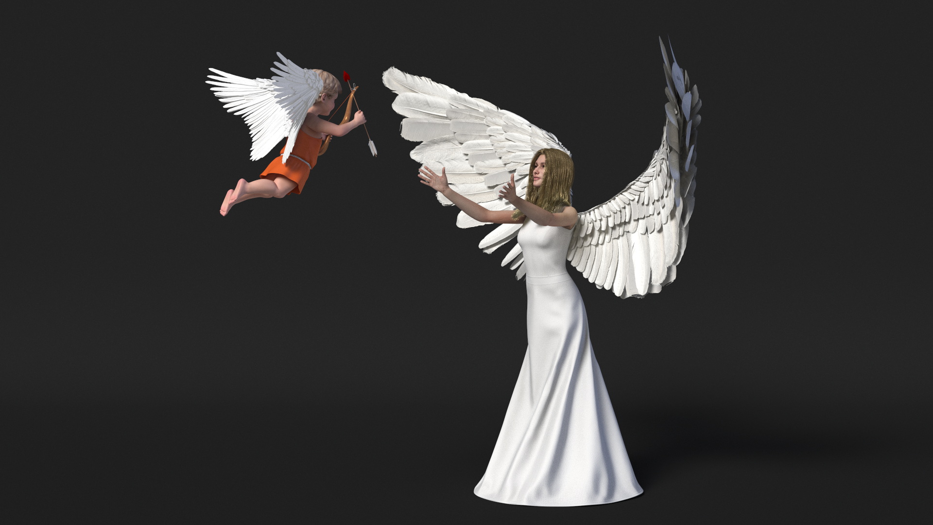 Angel Female with Cupid Boy 3D