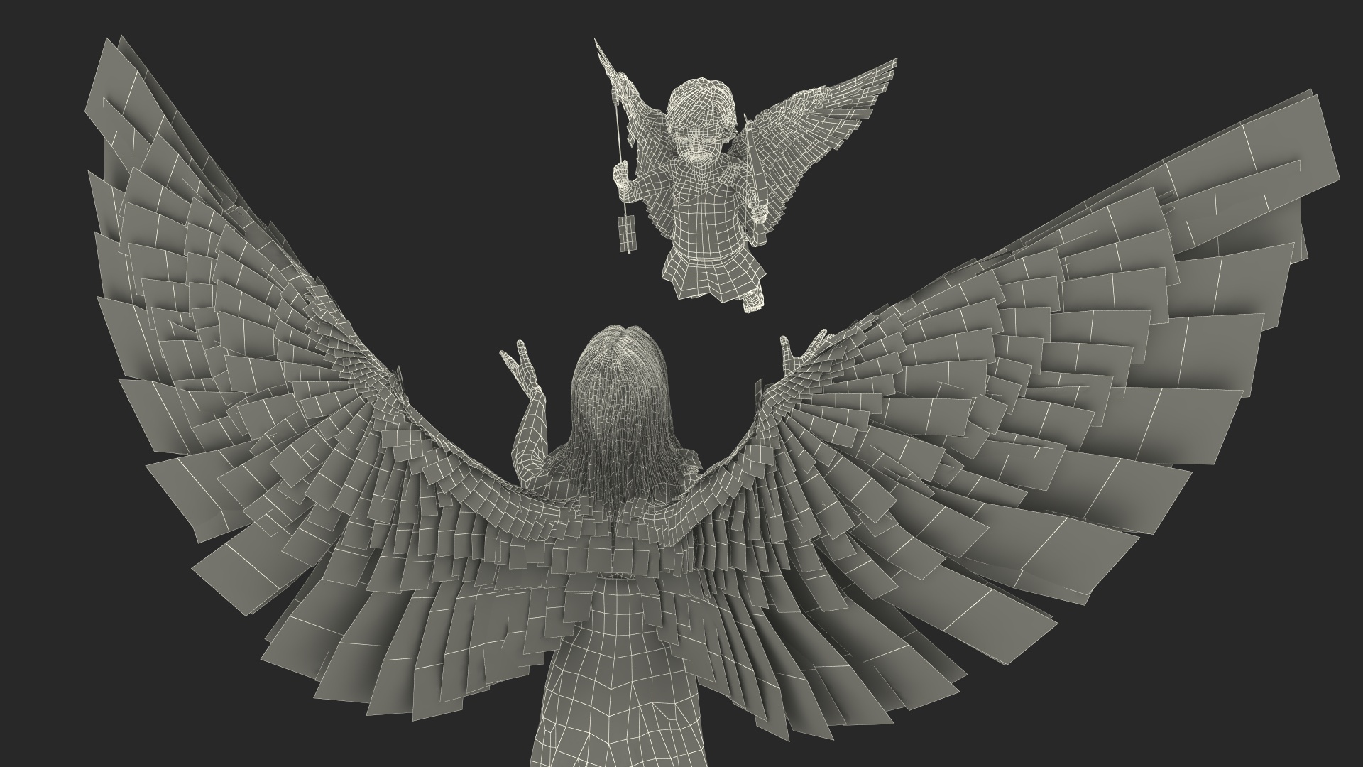 Angel Female with Cupid Boy 3D