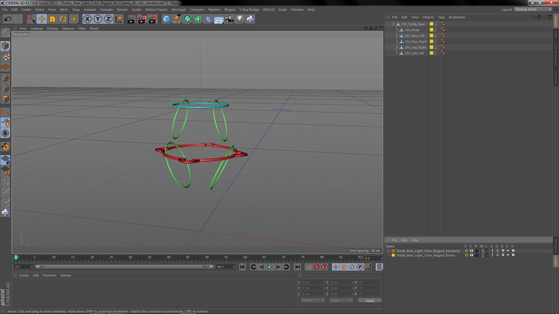 3D Teddy Bear Light Color Rigged for Cinema 4D model