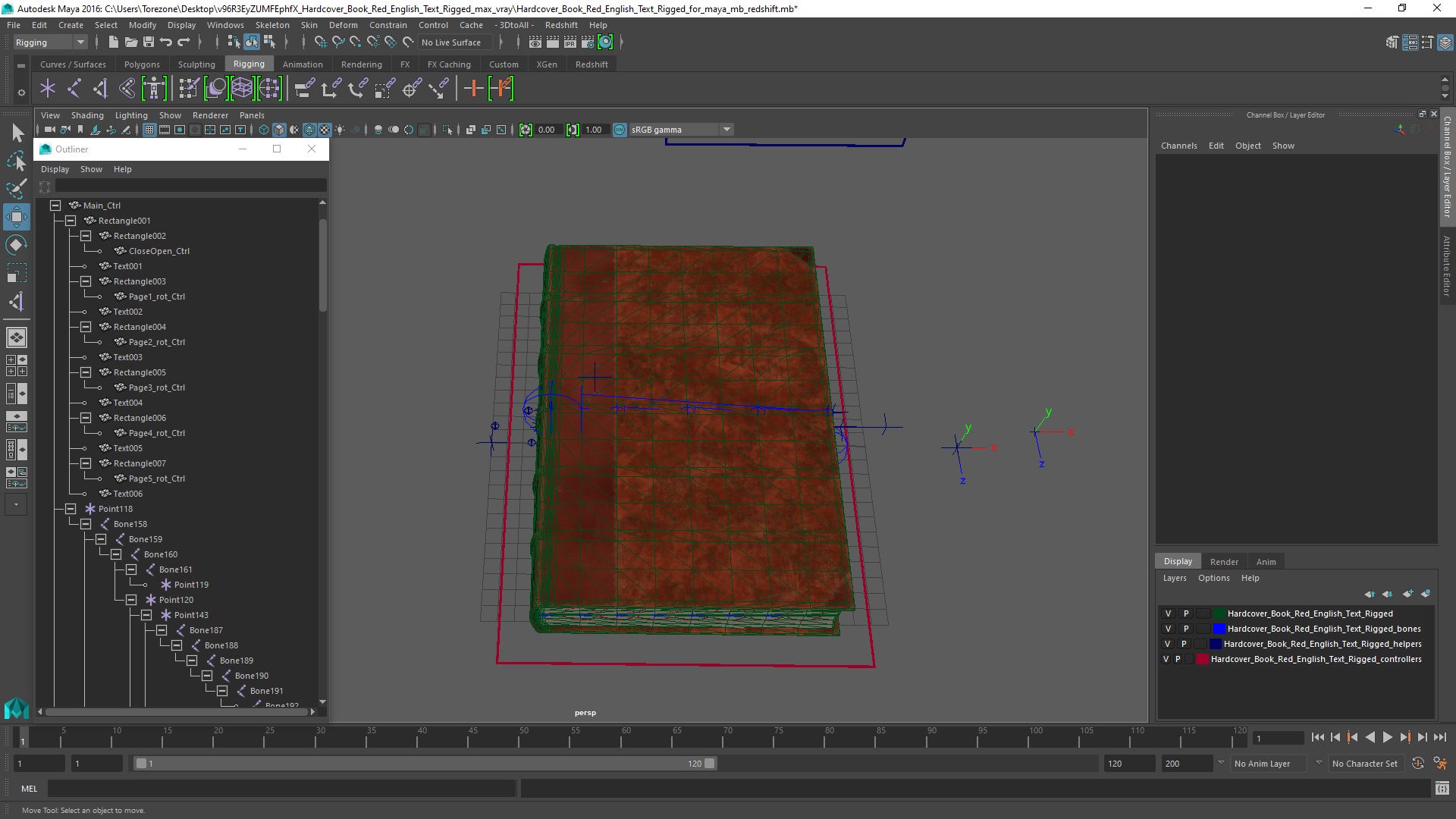 Hardcover Book Red English Text Rigged for Maya 3D