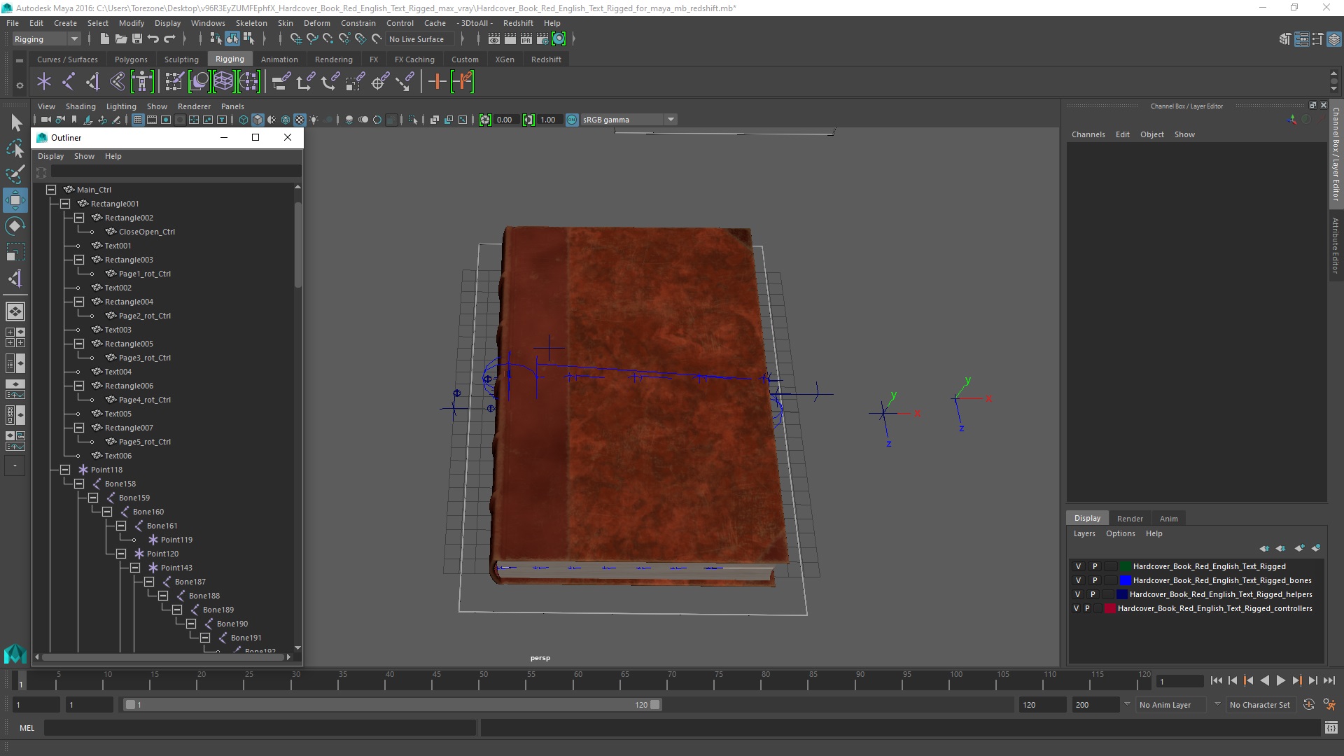 Hardcover Book Red English Text Rigged for Maya 3D