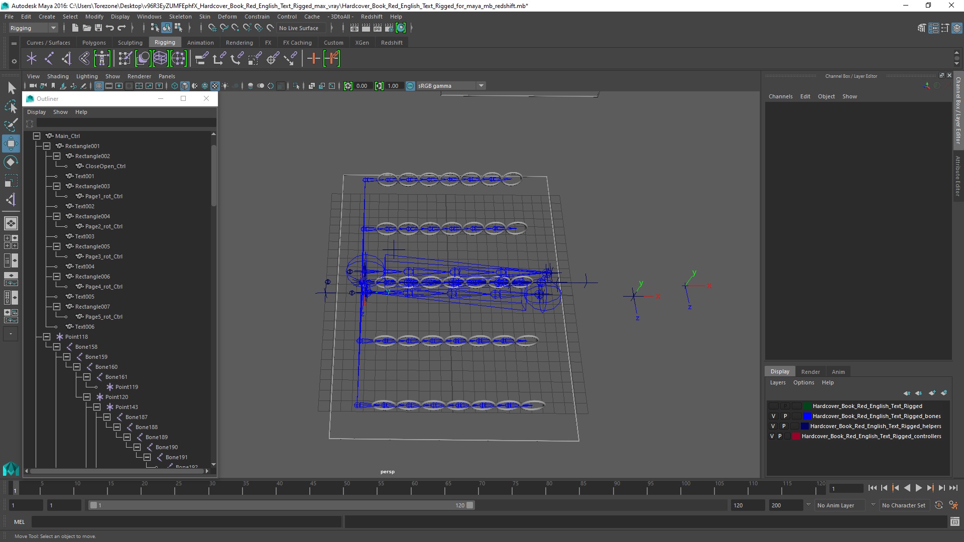 Hardcover Book Red English Text Rigged for Maya 3D