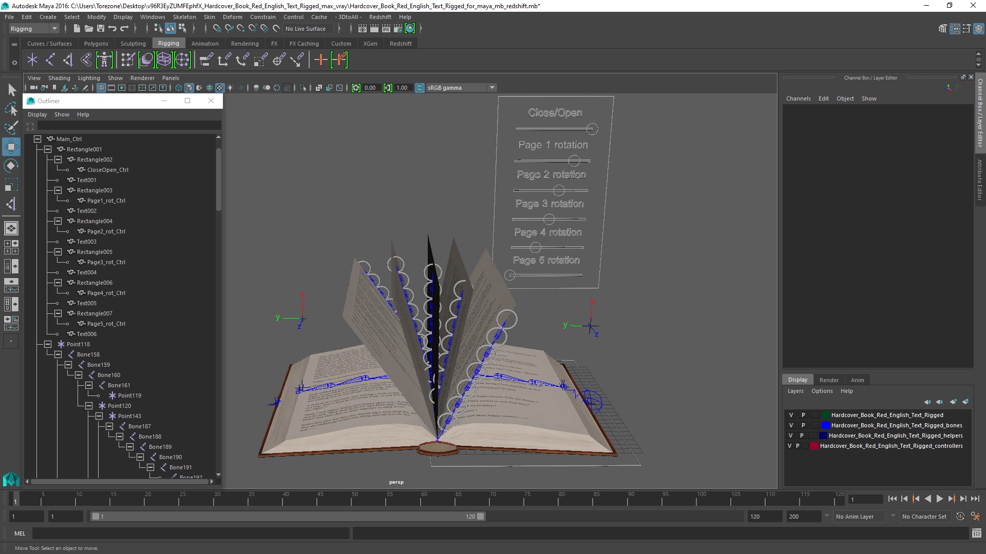 Hardcover Book Red English Text Rigged for Maya 3D