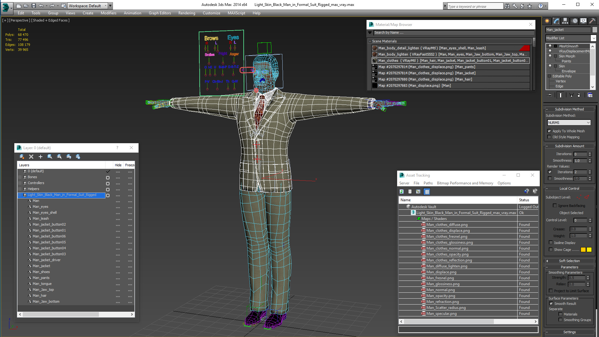 Light Skin Black Man in Formal Suit Rigged 3D