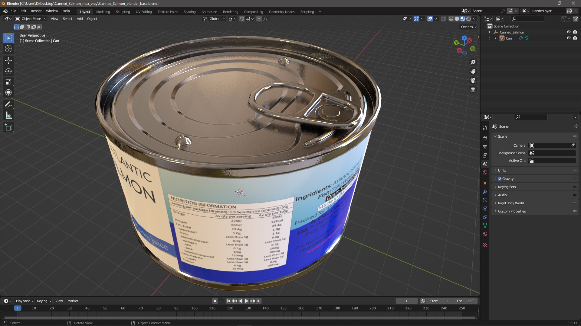 3D Canned Salmon model