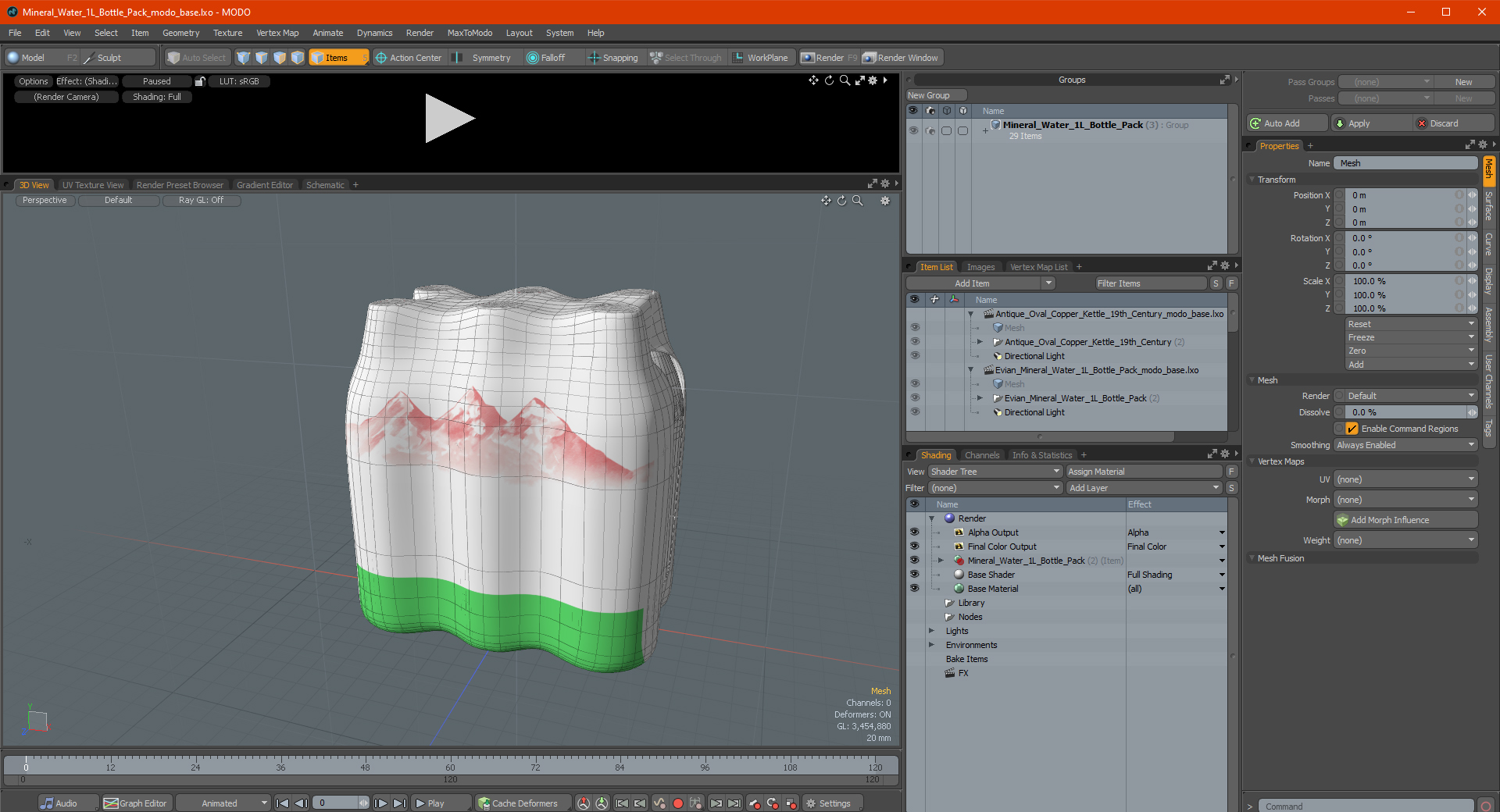 3D Mineral Water 1L Bottle Pack model