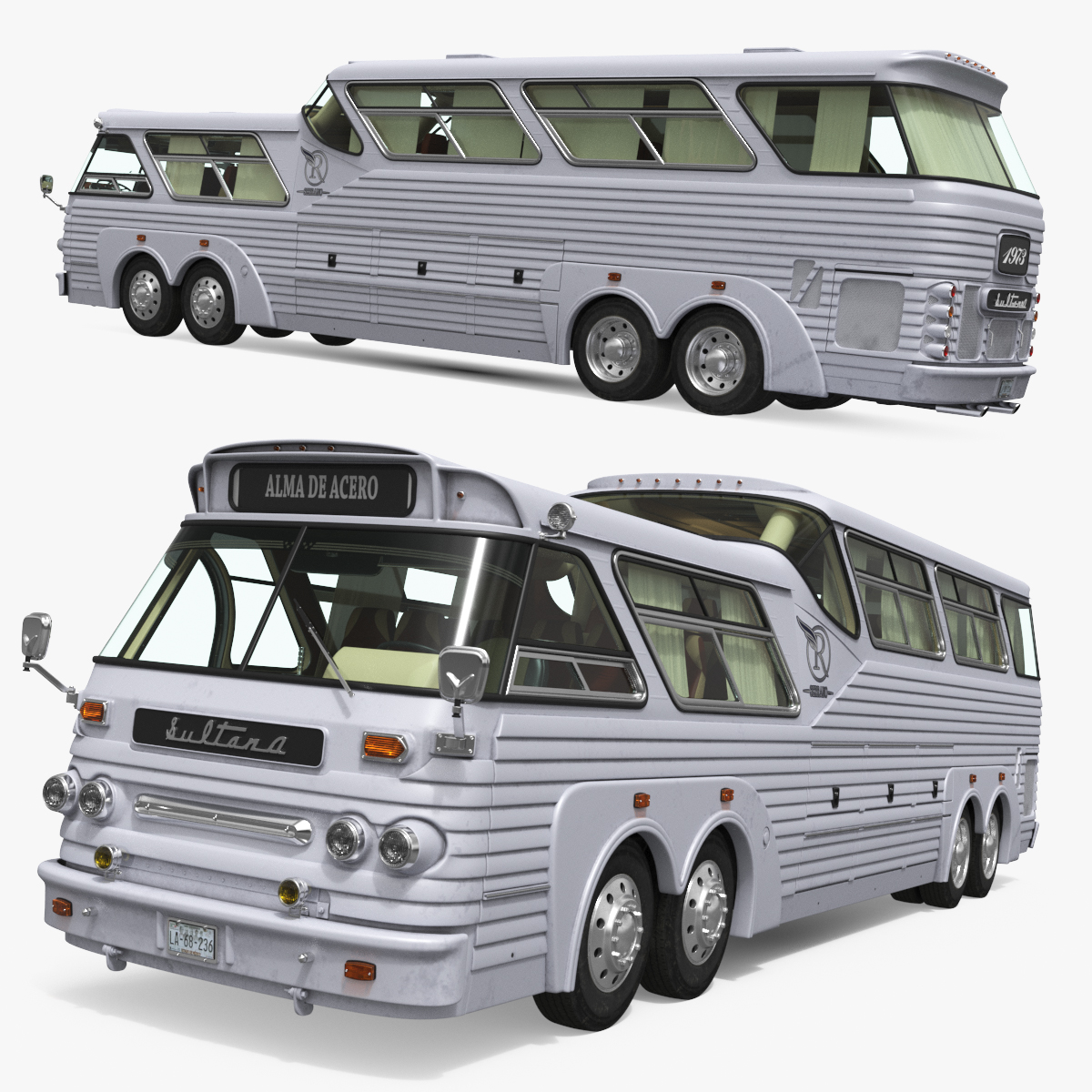 Sultana TM40 Retro Sleeper Bus Simplified 3D model preview