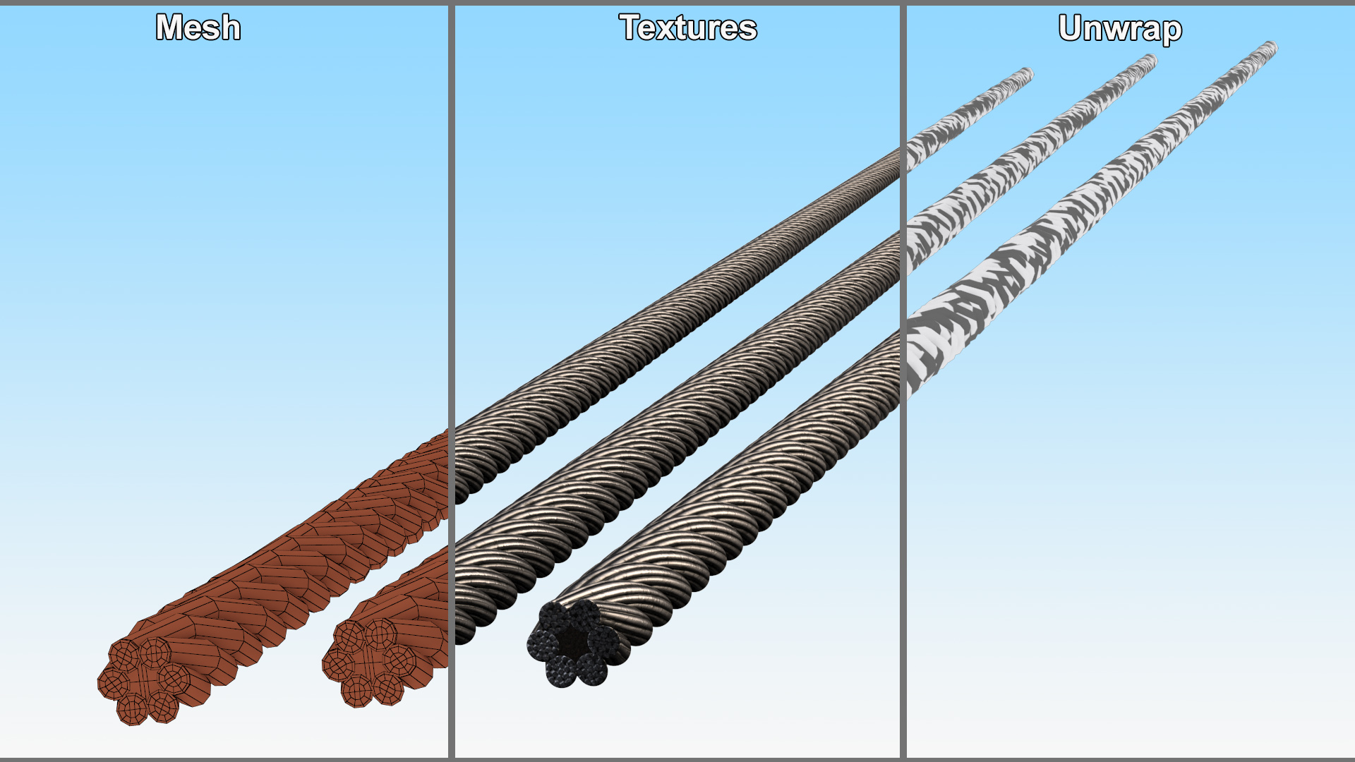 3D model Galvanized Piece of Steel Rope