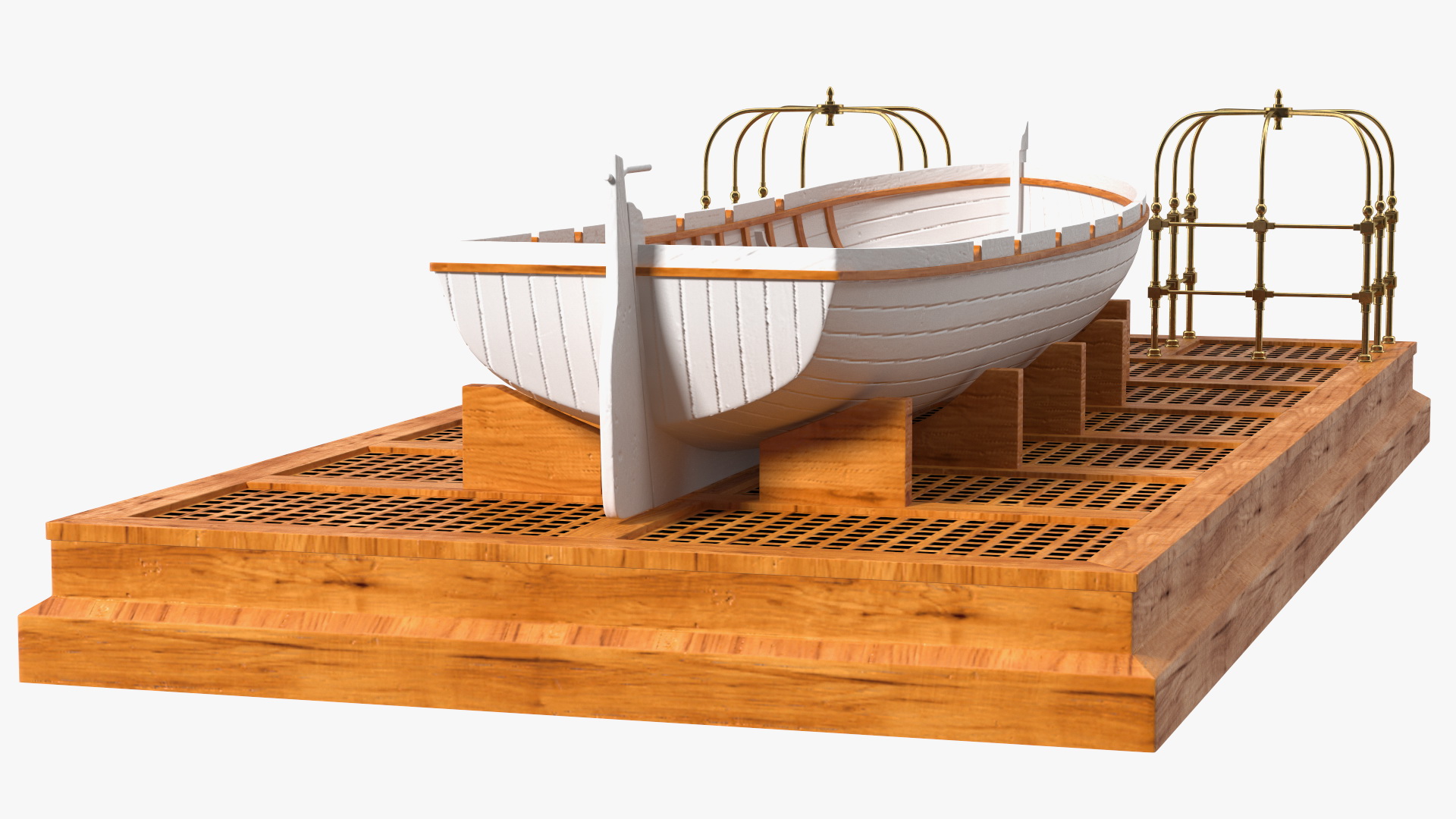 3D Old Wooden Boat on Deck model