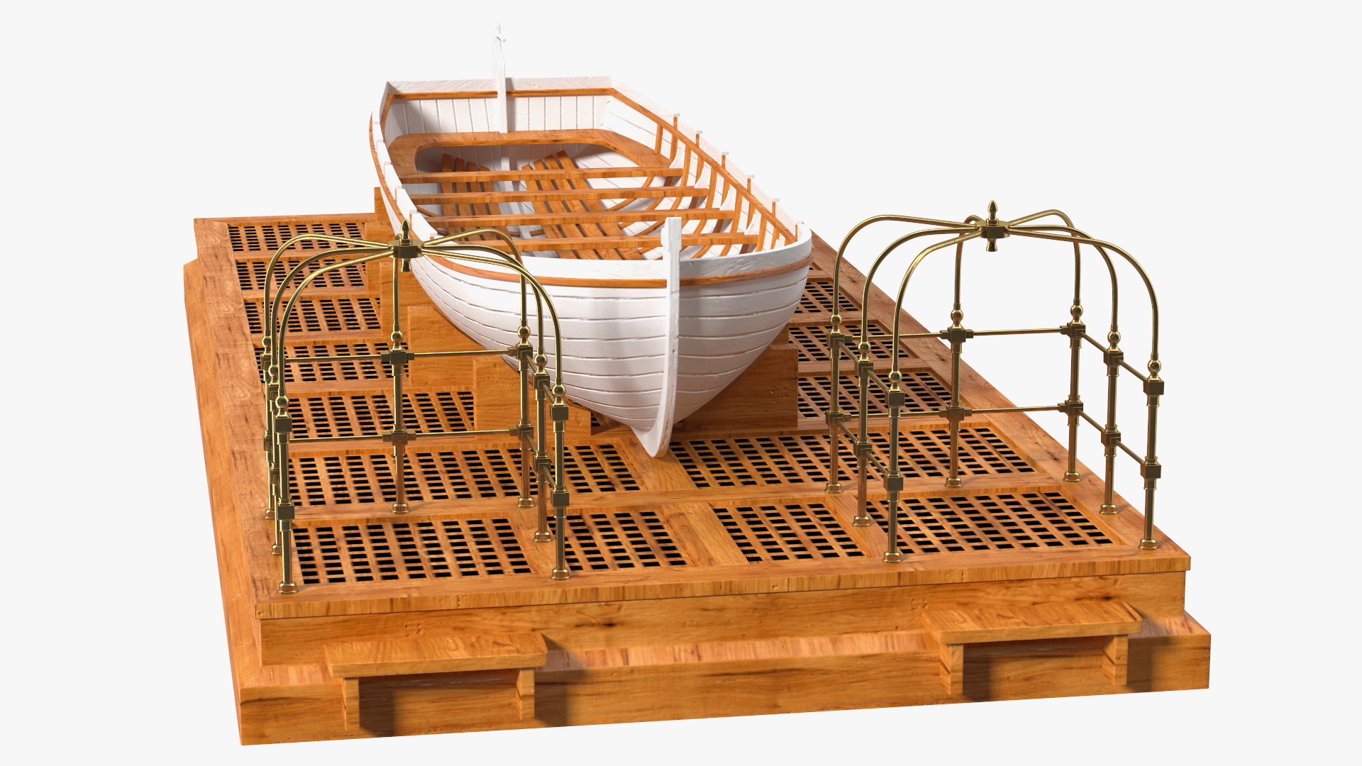 3D Old Wooden Boat on Deck model