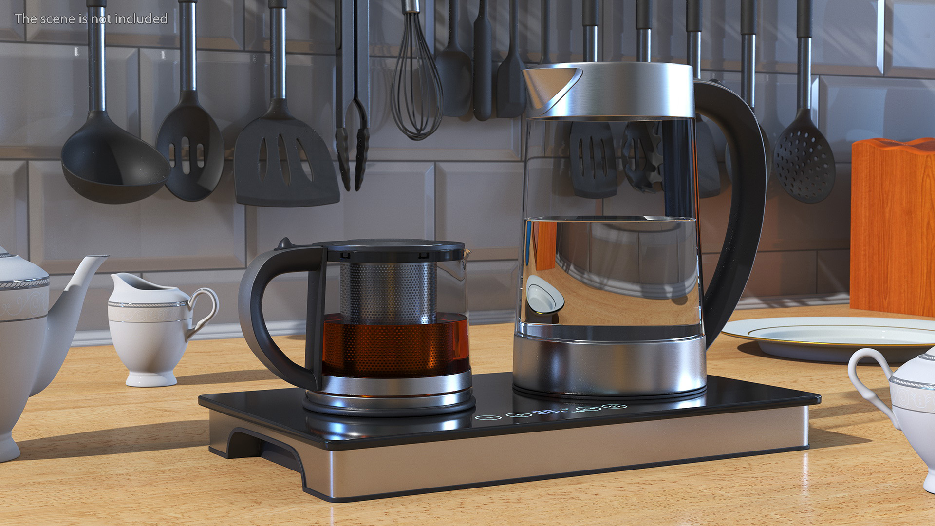 Electric Kettle with Teapot Black Color 3D model